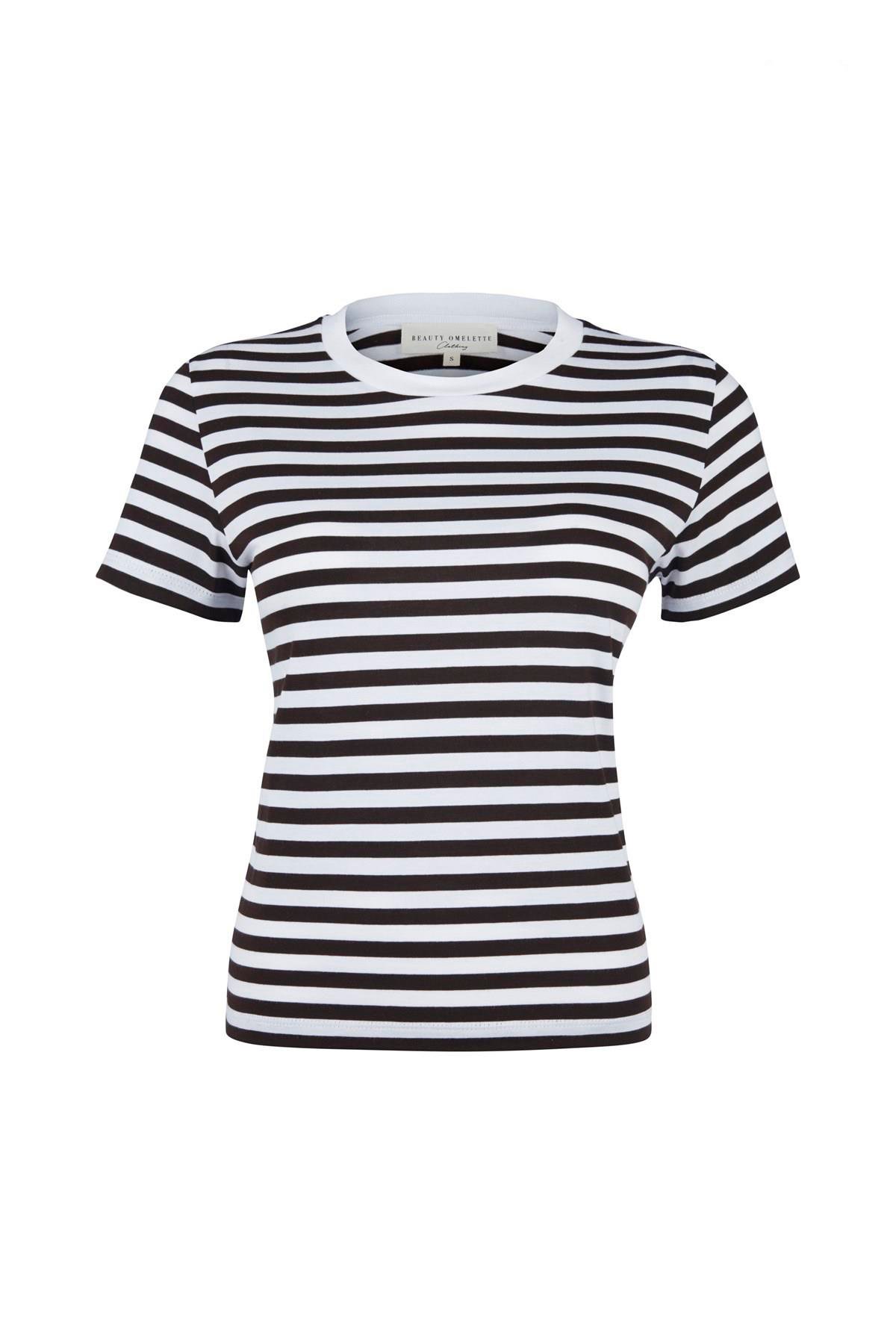 Kahverengi Çizgili Kısa Kol Modal Tshirt
