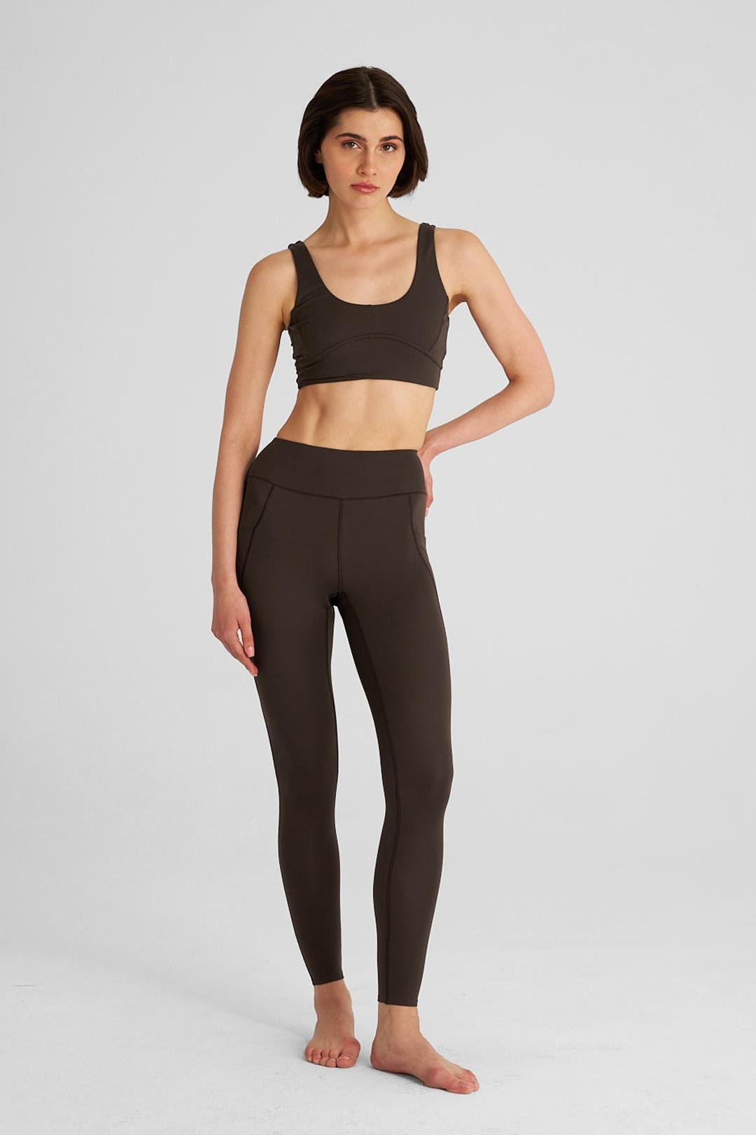 Kahverengi Comfort Dikiş Detaylı Spor Bra