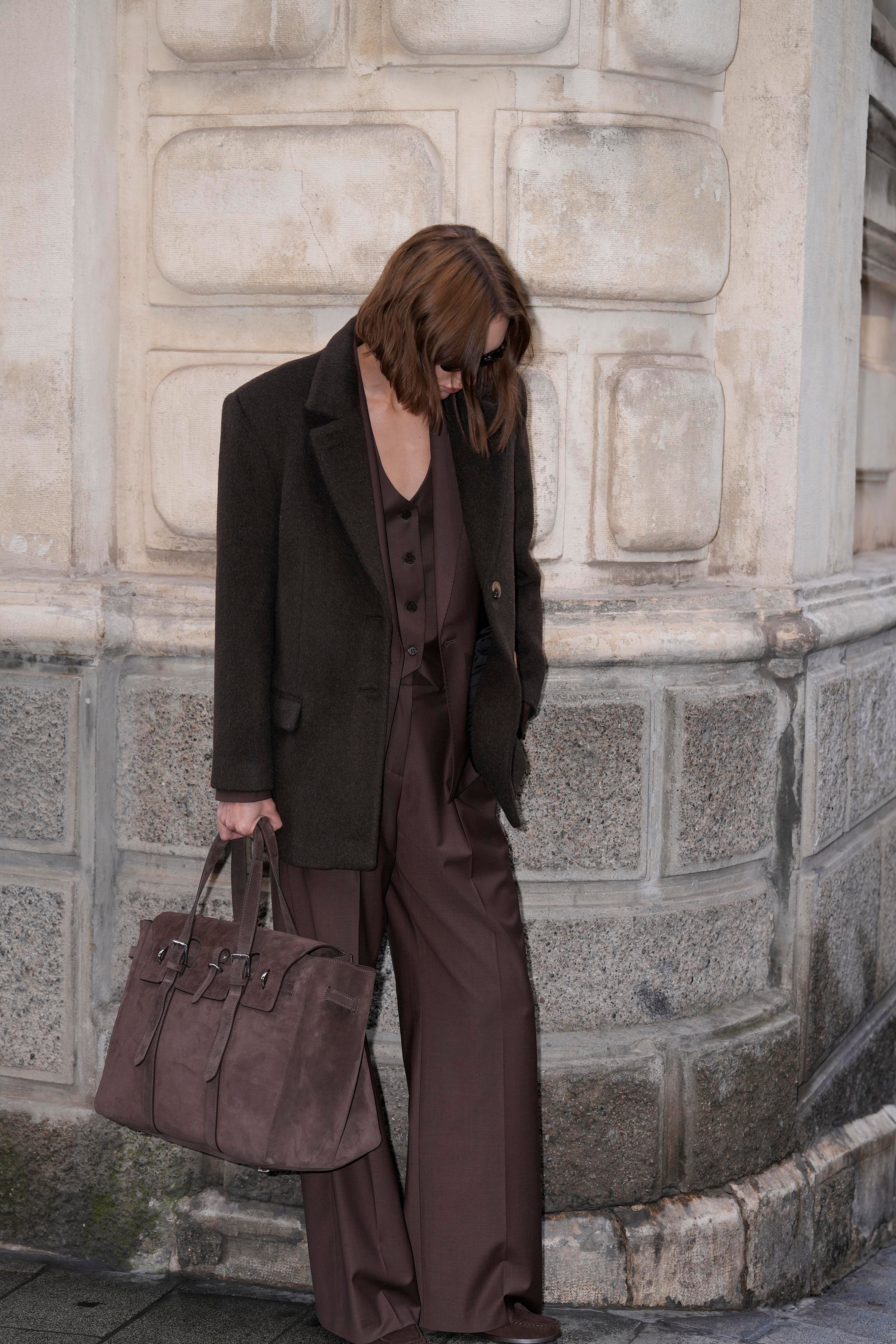 Kahverengi Daddy Alpaka Ceket Kaban