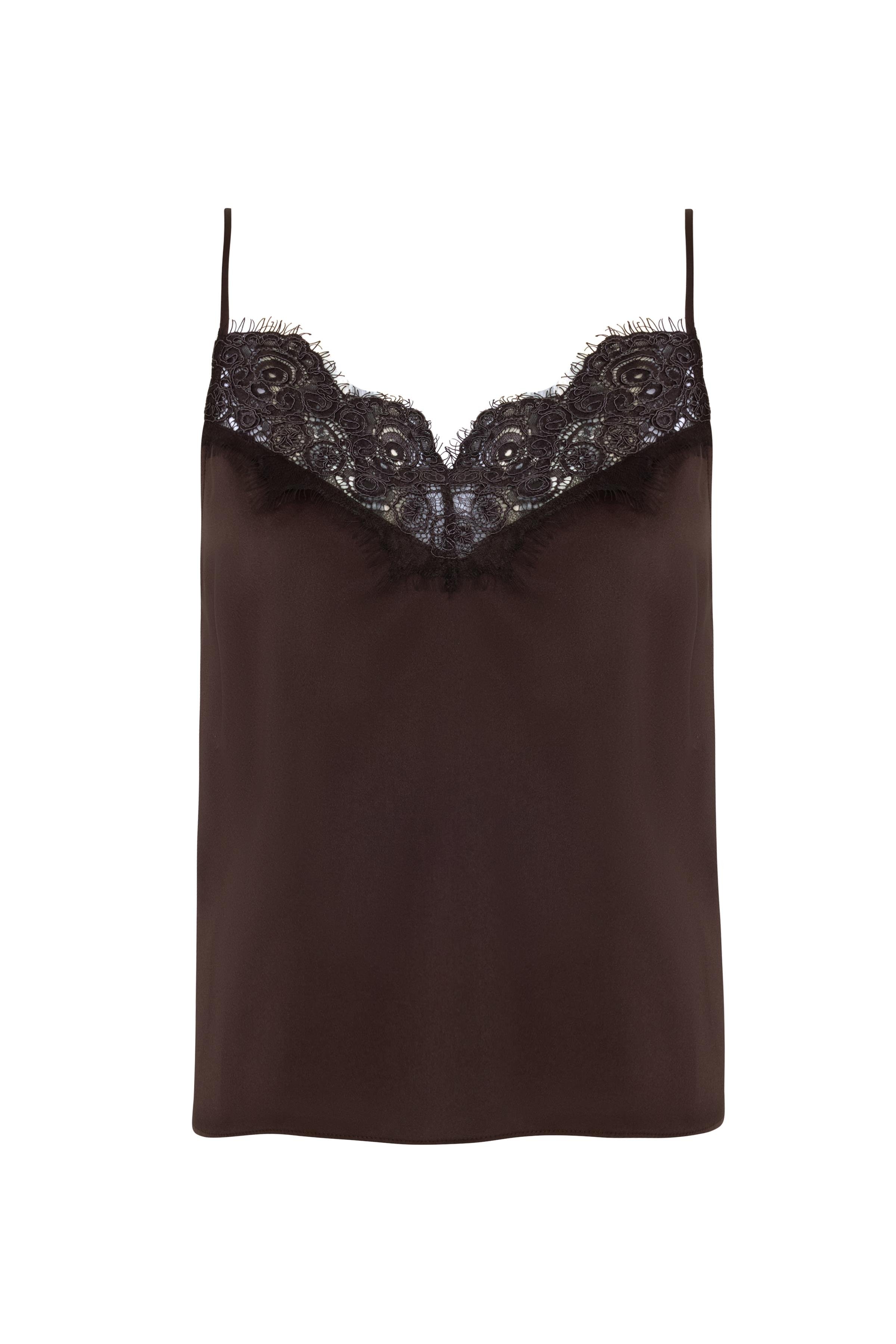 Kahverengi Dantel Detaylı Kamisol Saten Bluz