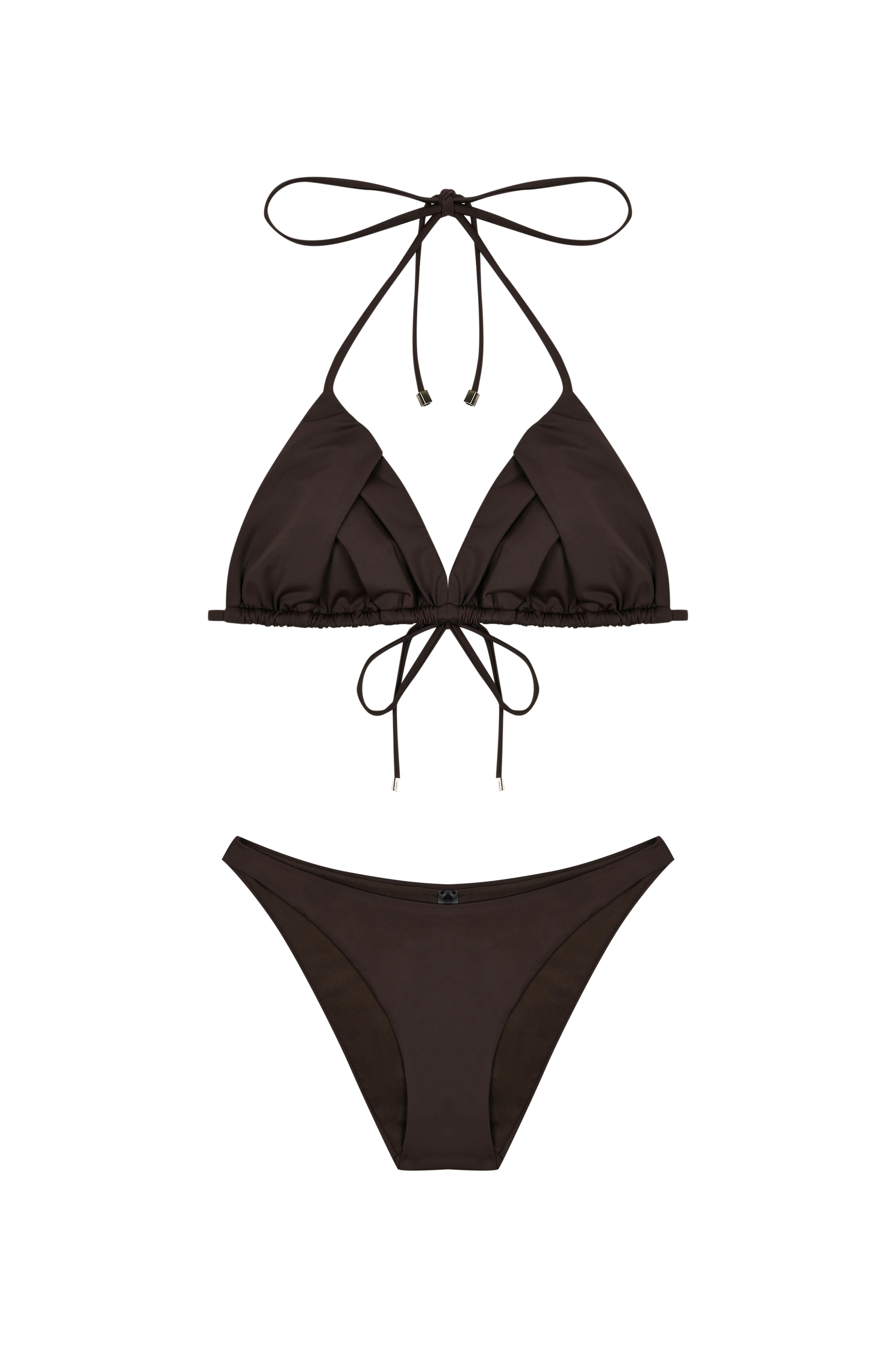 Kahverengi Drapeli Üçgen Bikini