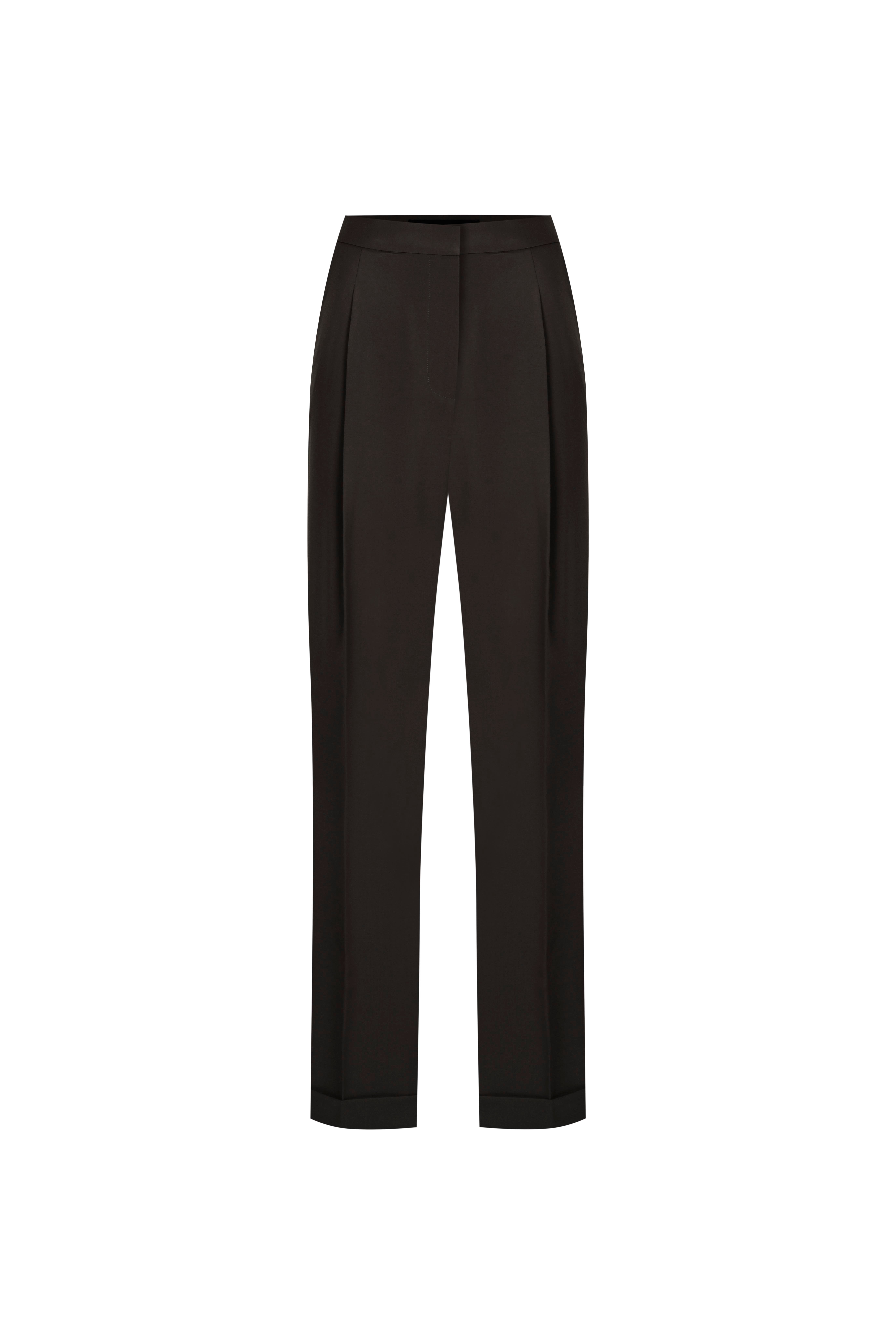 Kahverengi Duble Paça Yünlü Bol Pantolon