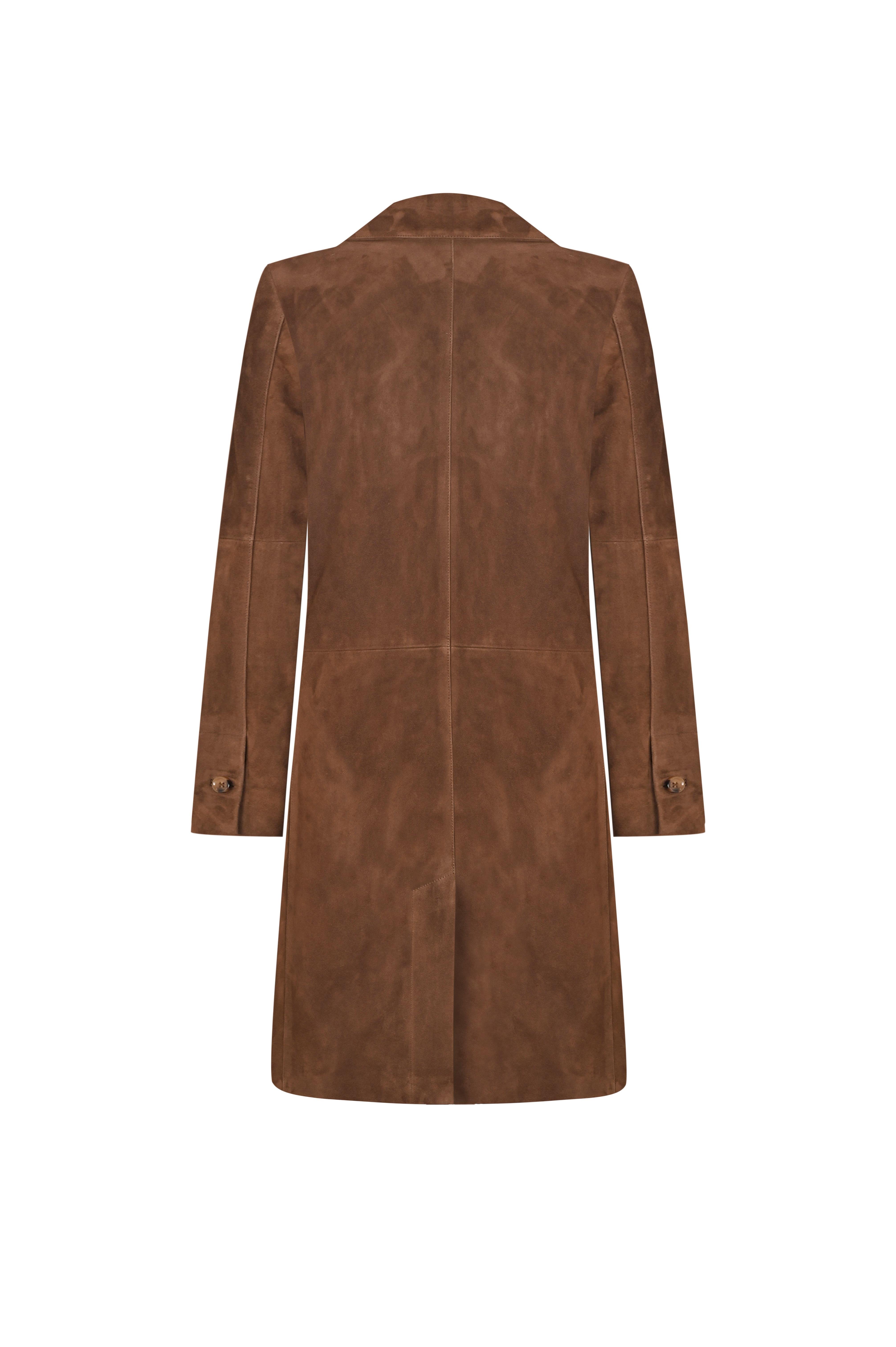 Kahverengi Düz Kesim Midi Süet Trenchcoat