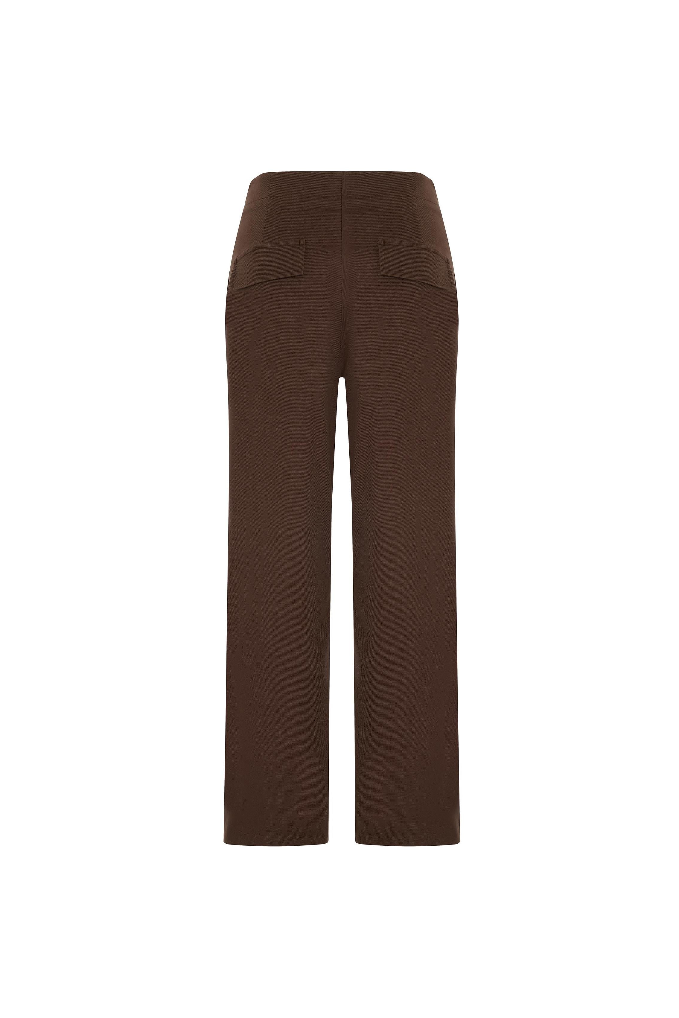 Kahverengi Gabardin Kavisli Cropped Pantolon