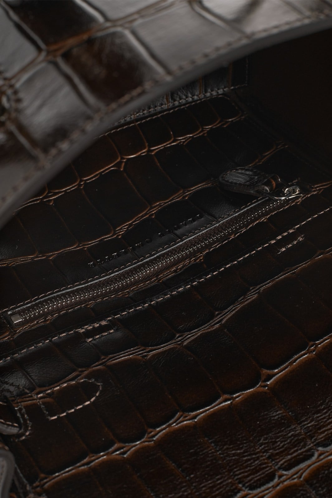 Kahverengi Gabrielle Kroko Desenli Deri Mini Bag Silver