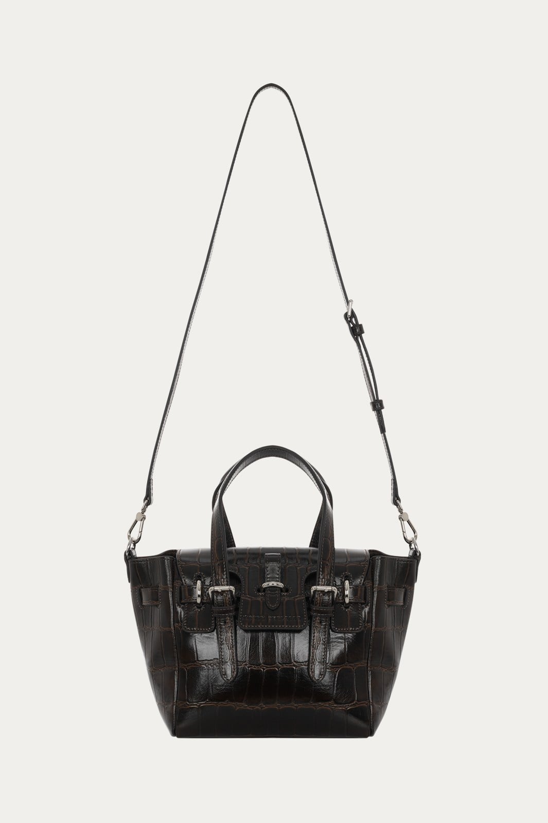 Kahverengi Gabrielle Kroko Desenli Deri Mini Bag Silver