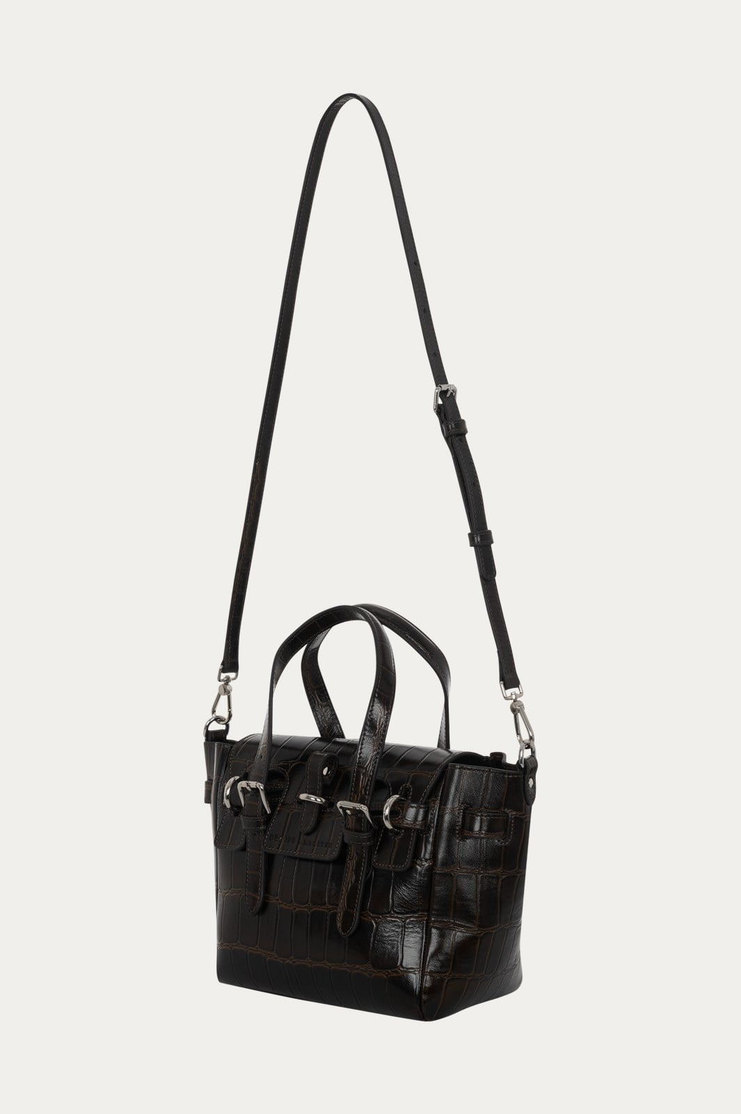 Kahverengi Gabrielle Kroko Desenli Deri Mini Bag Silver