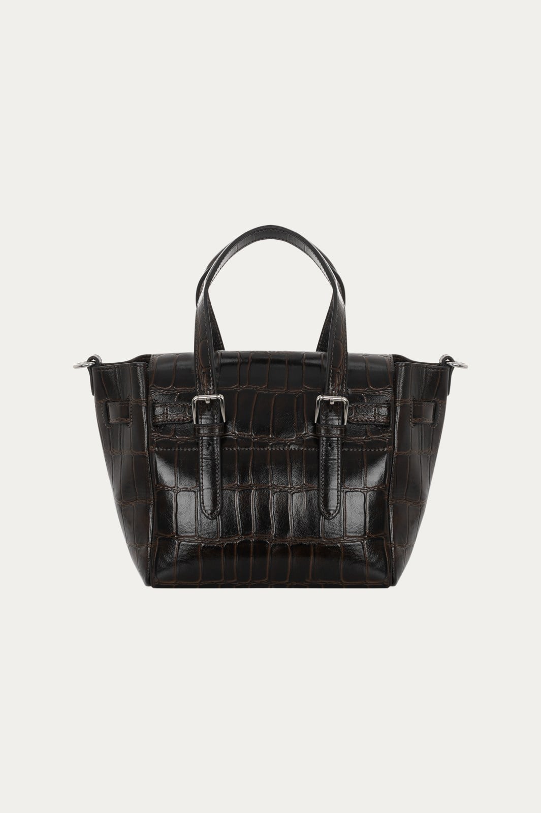 Kahverengi Gabrielle Kroko Desenli Deri Mini Bag Silver