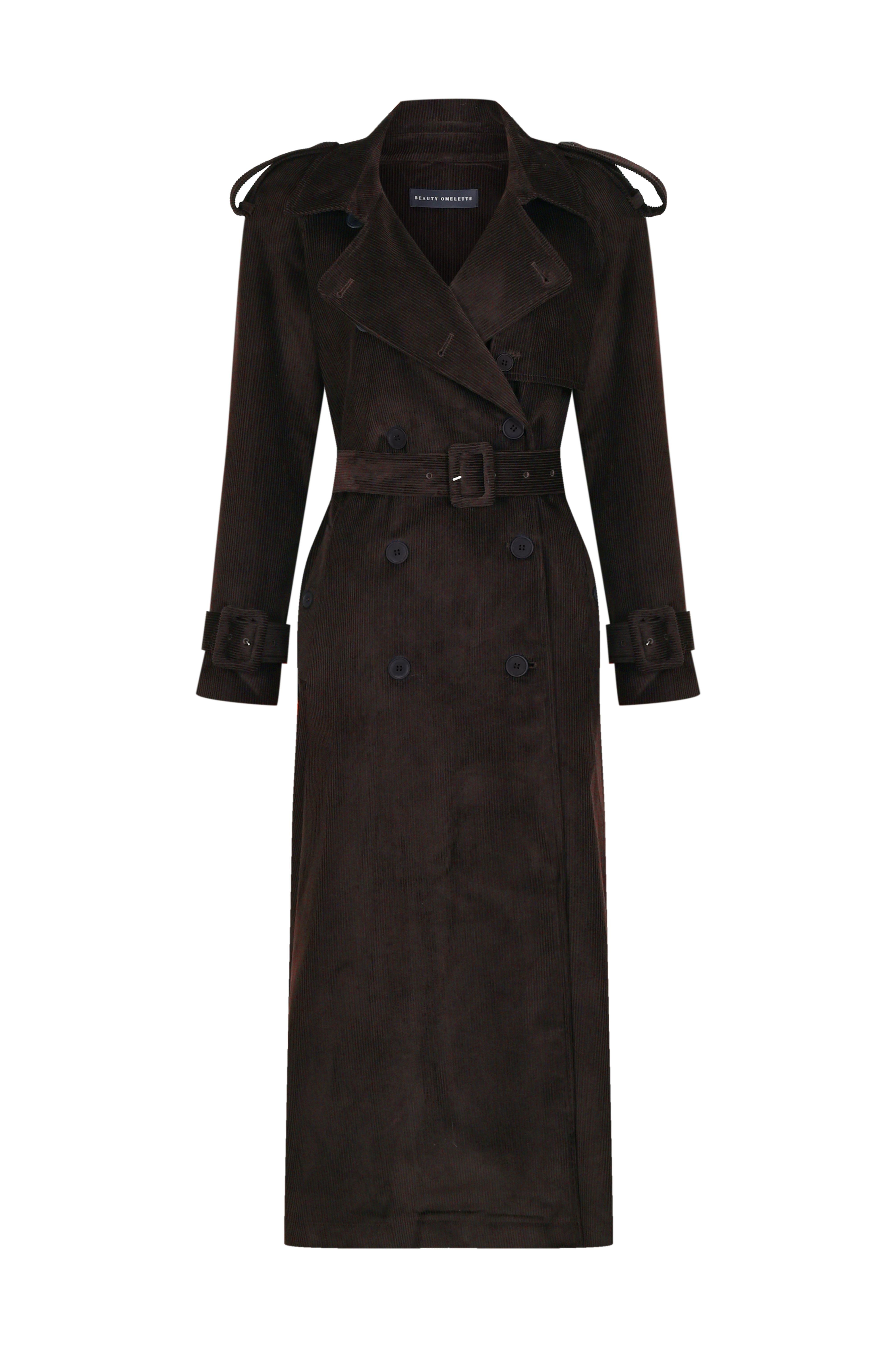 Kahverengi Kadife Oversıze Trenchcoat