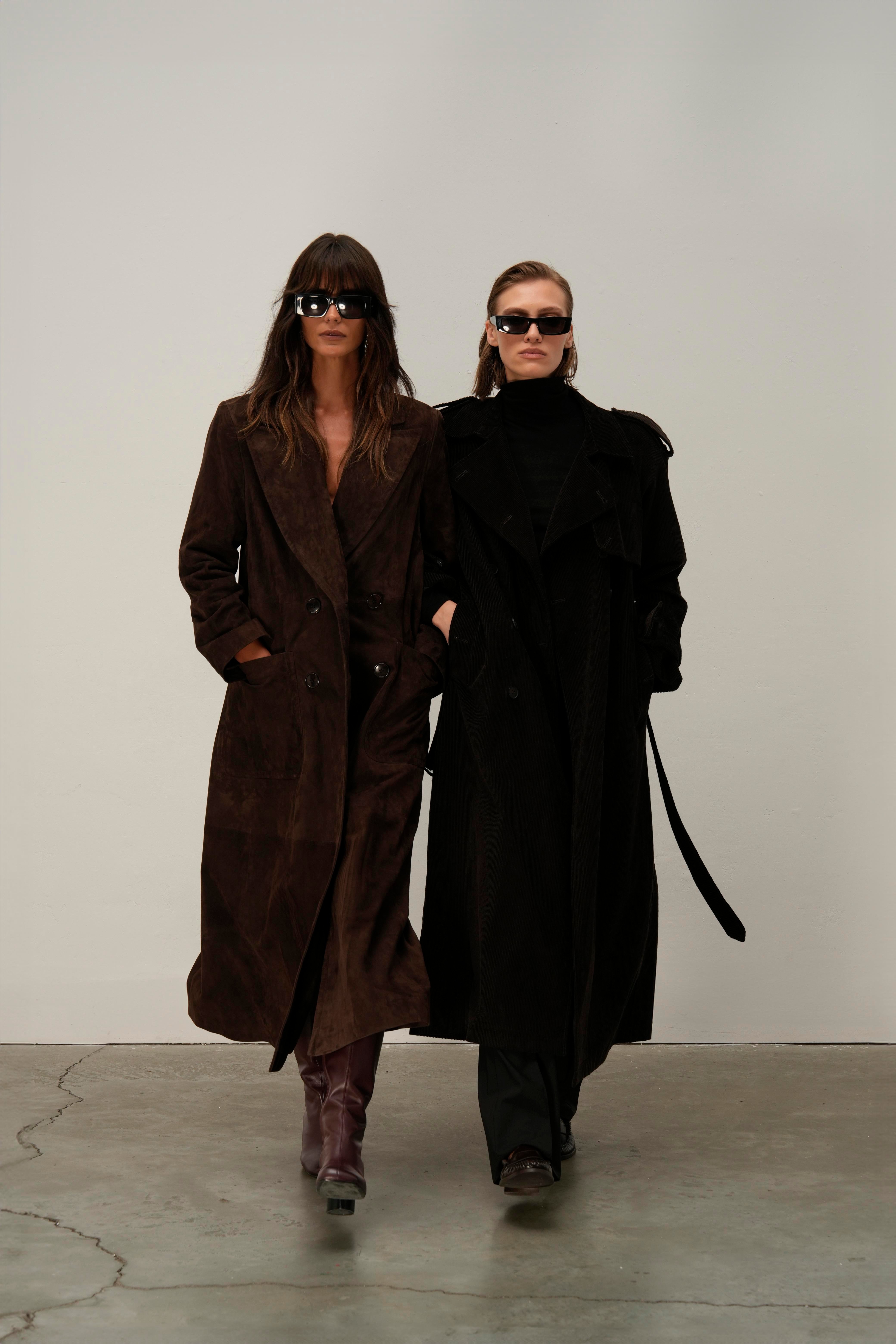 Kahverengi Kadife Oversıze Trenchcoat