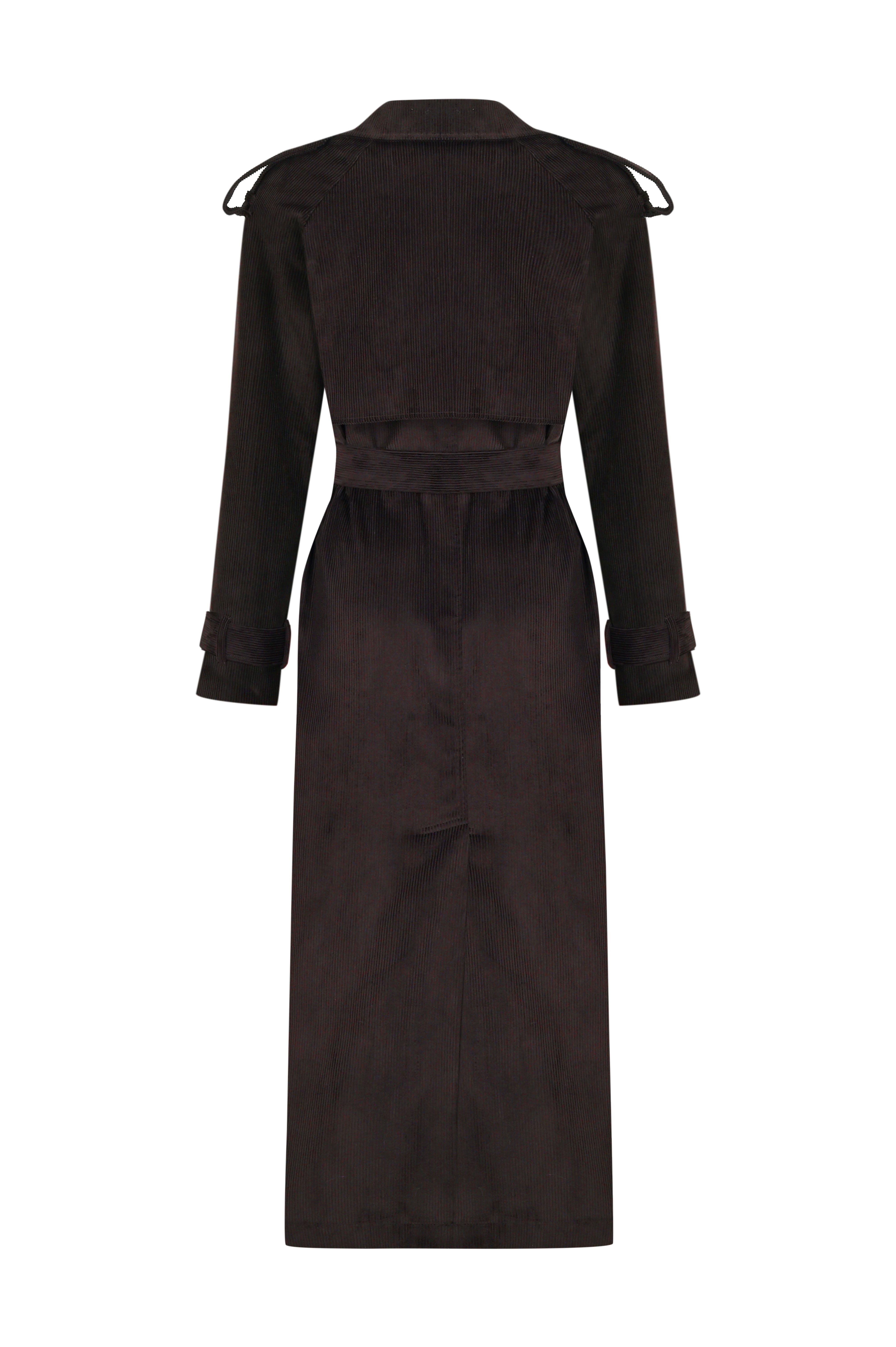 Kahverengi Kadife Oversıze Trenchcoat