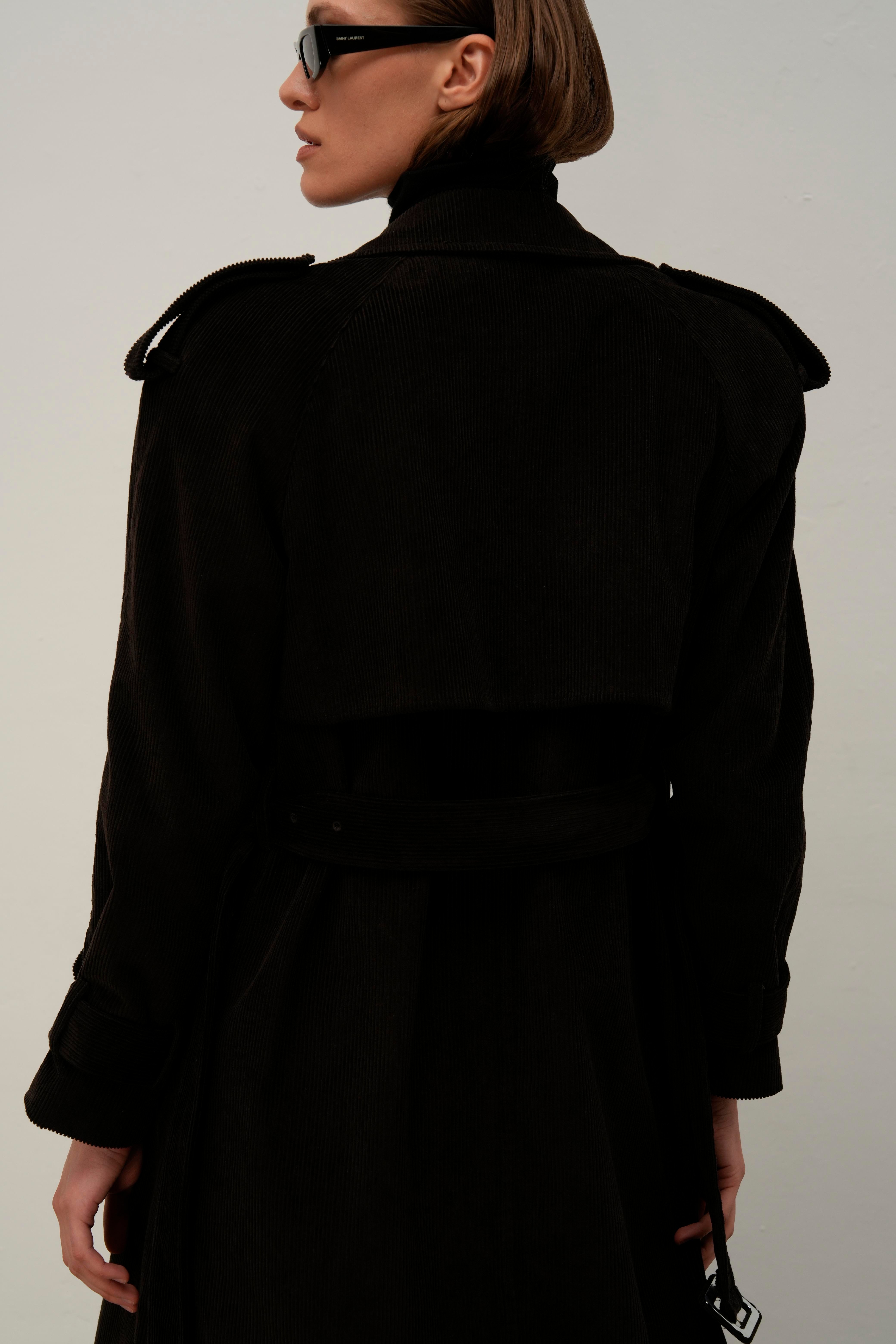 Kahverengi Kadife Oversıze Trenchcoat