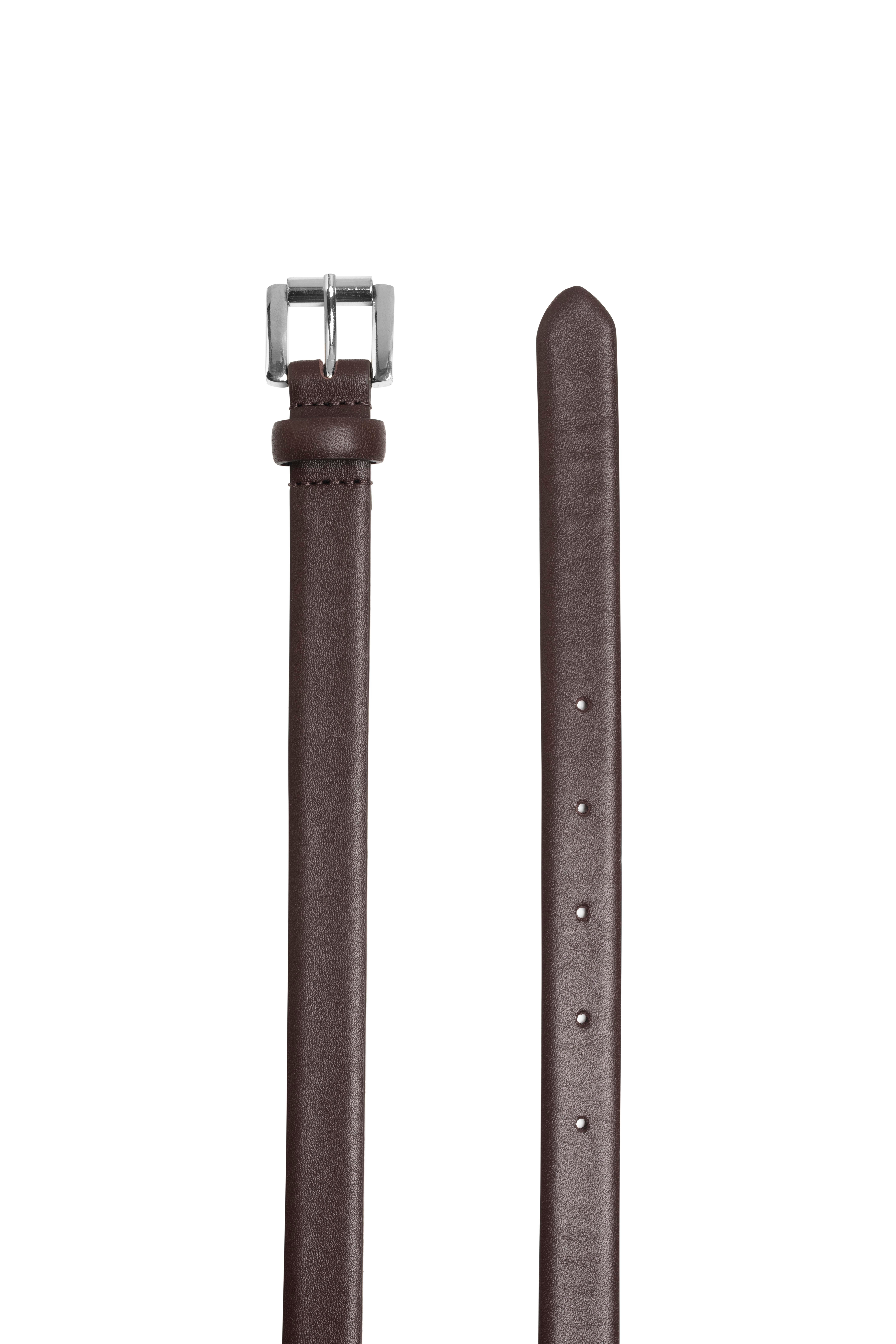 Kahverengi Kare Silver Tokalı Deri İnce Kemer