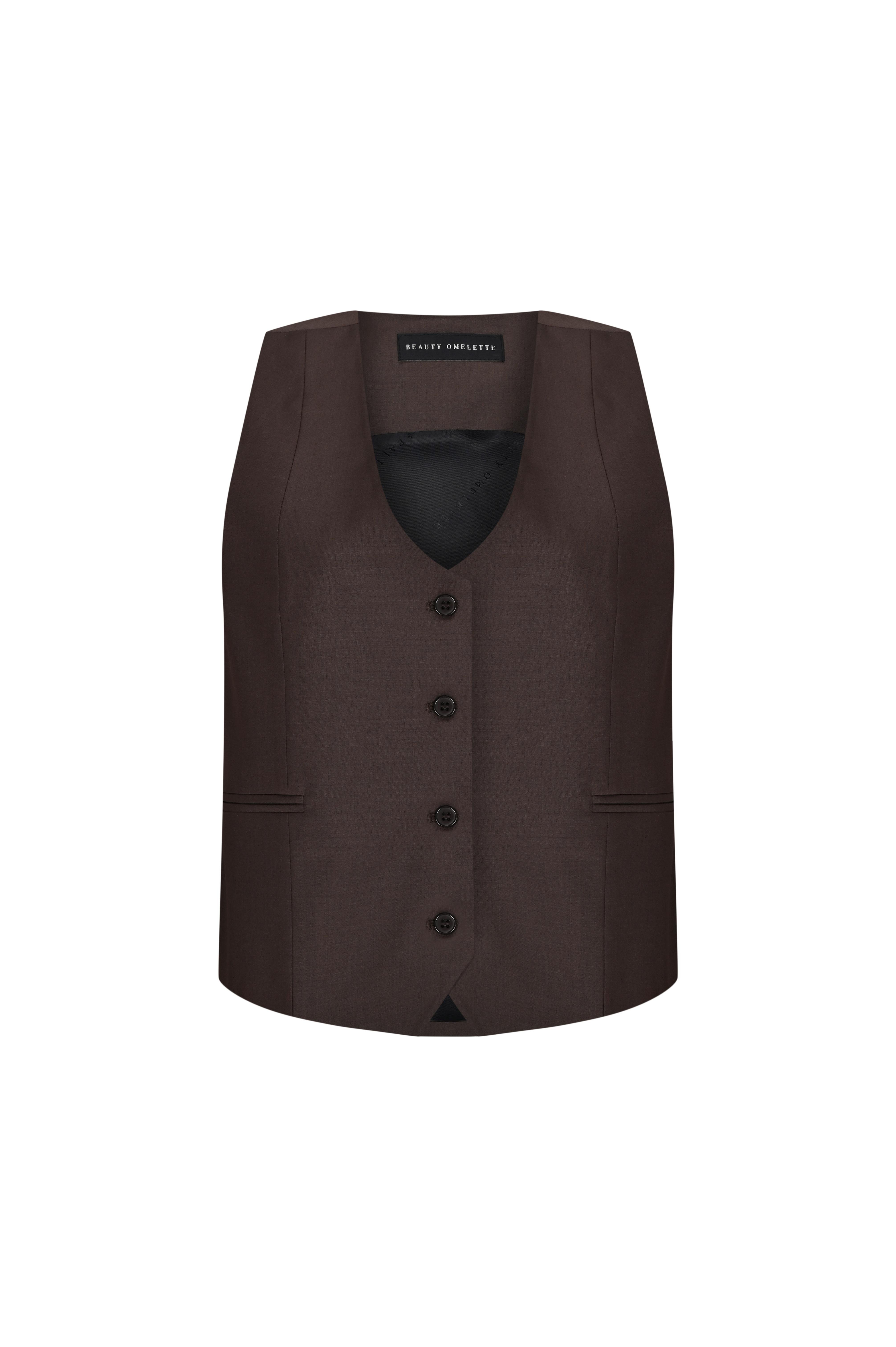 Kahverengi Klapasız Yünlü Yelek