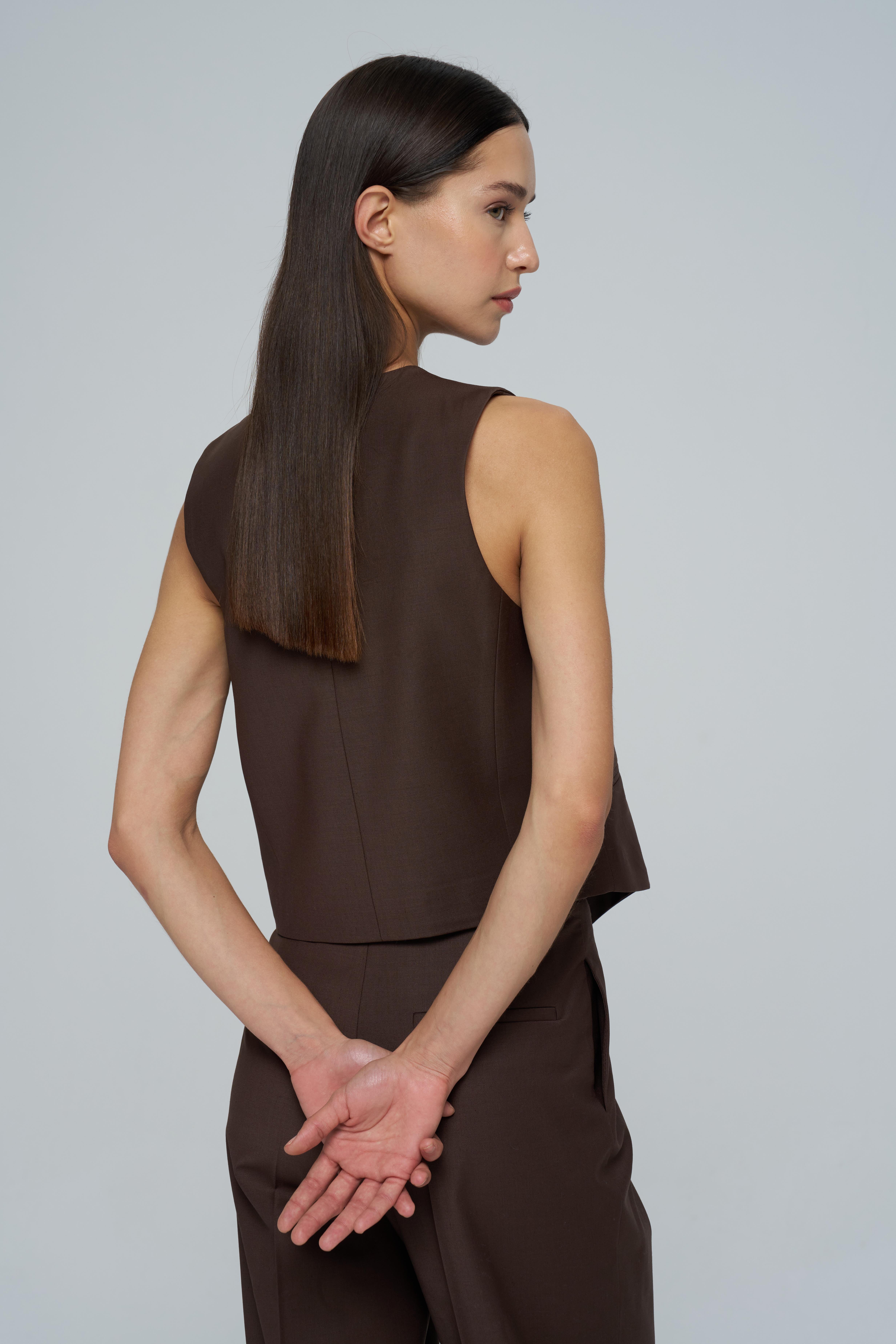 Kahverengi Klapasız Yünlü Yelek