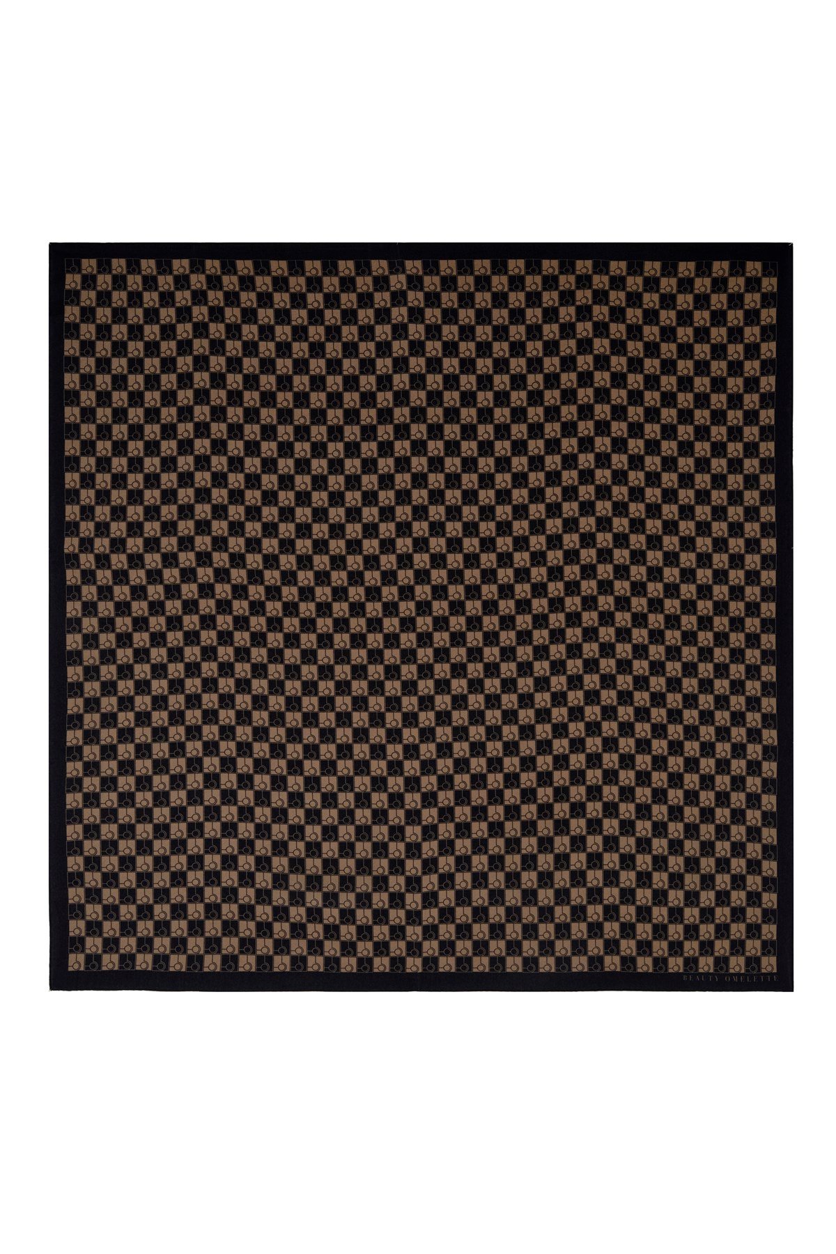 Kahverengi Mini Logo Desen 90X90 İpek  Krep Eşarp
