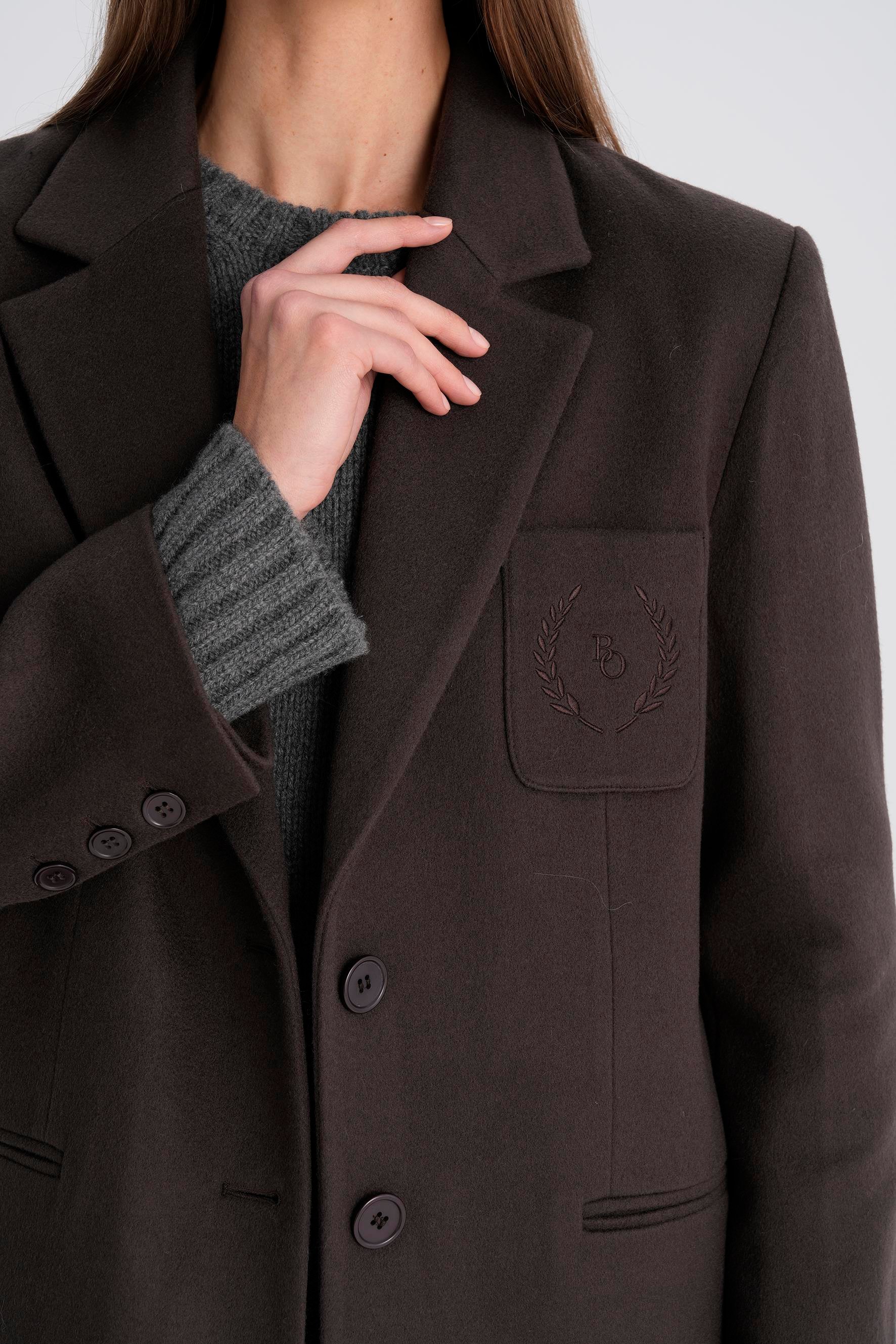 Kahverengi Nakışlı Daddy Yün Ceket Kaban