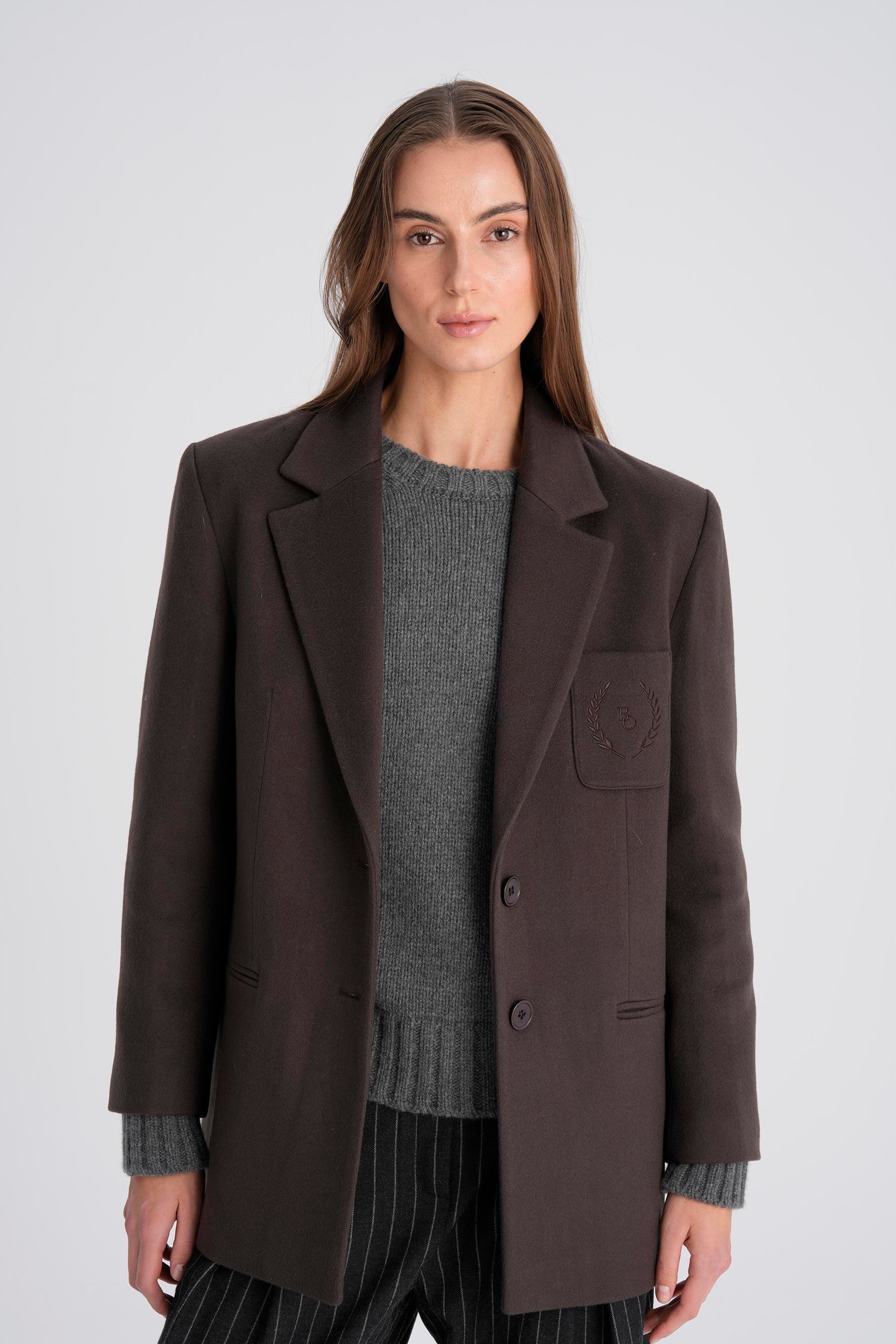 Kahverengi Nakışlı Daddy Yün Ceket Kaban