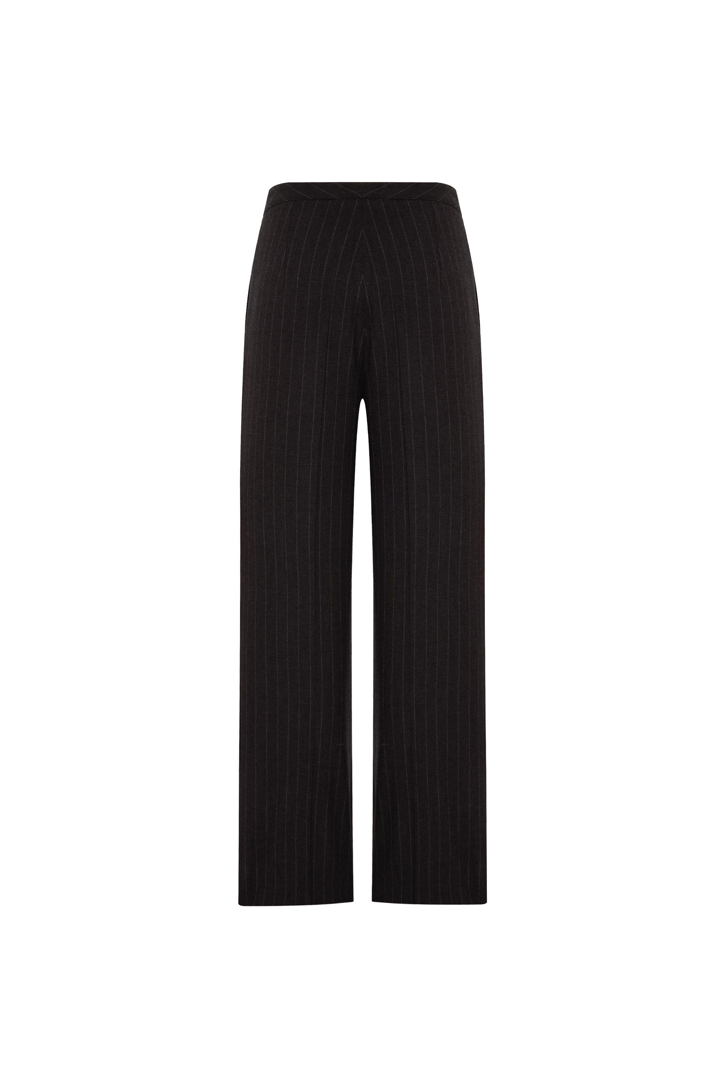 Kahverengi Pinstripe Düz Kesim Pantolon