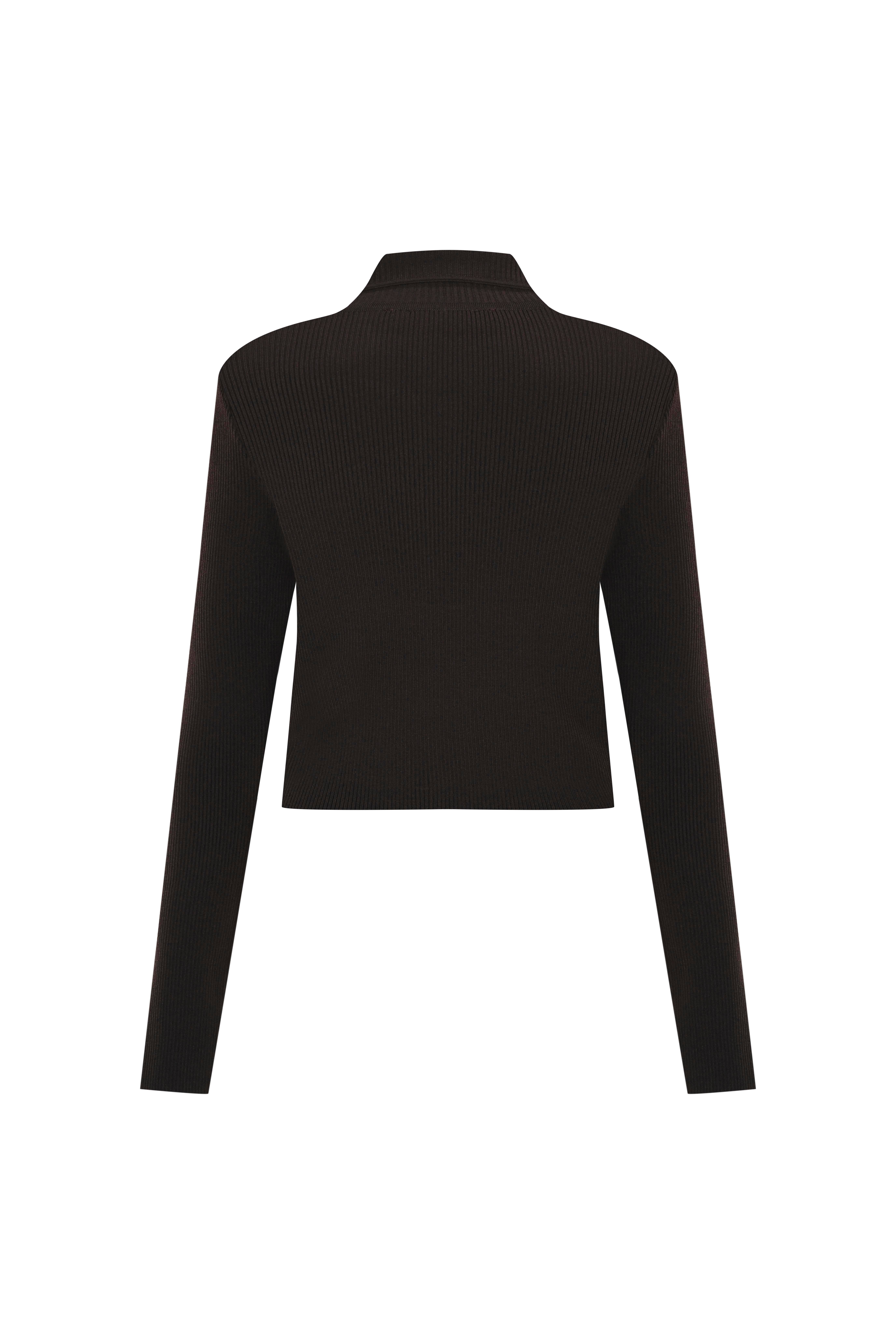 Kahverengi Polo Yaka Fitted Kısa Hırka