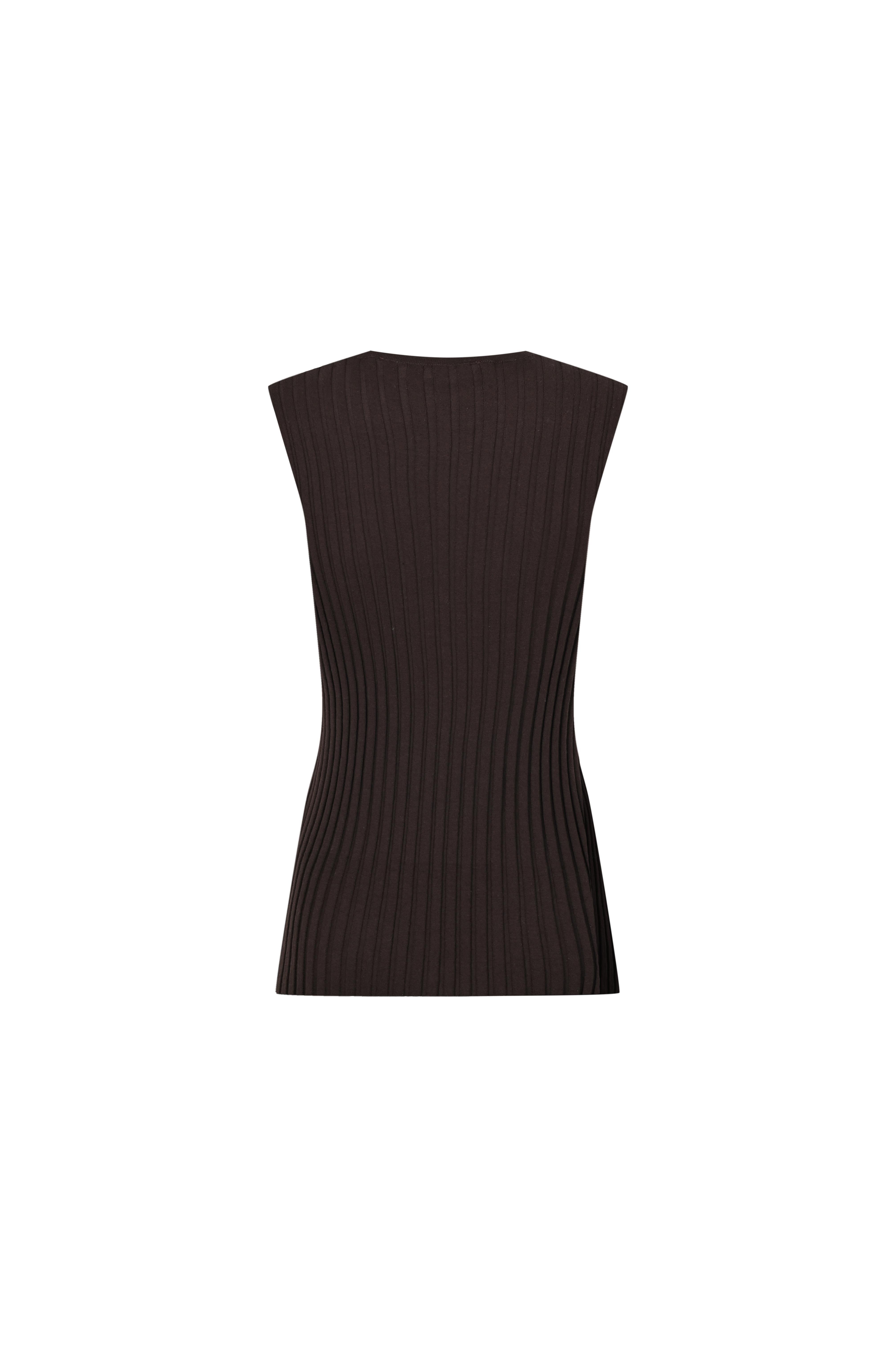 Kahverengi Ribli Yırtmaç Detaylı Kolsuz Kazak