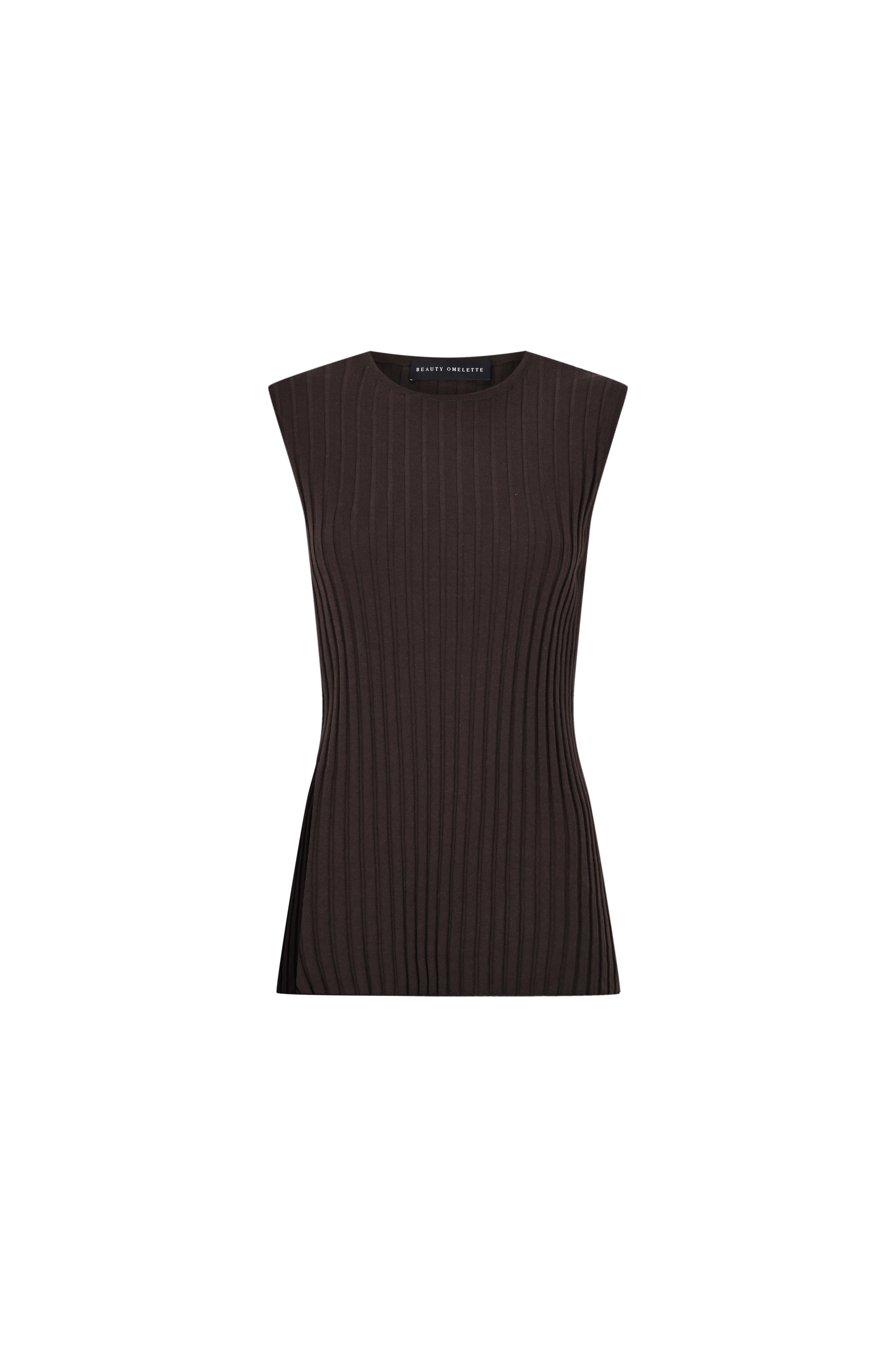 Kahverengi Ribli Yırtmaç Detaylı Kolsuz Kazak