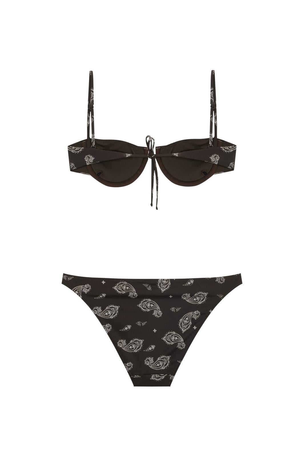 Kahverengi Şal Desen Balkonet Bikini