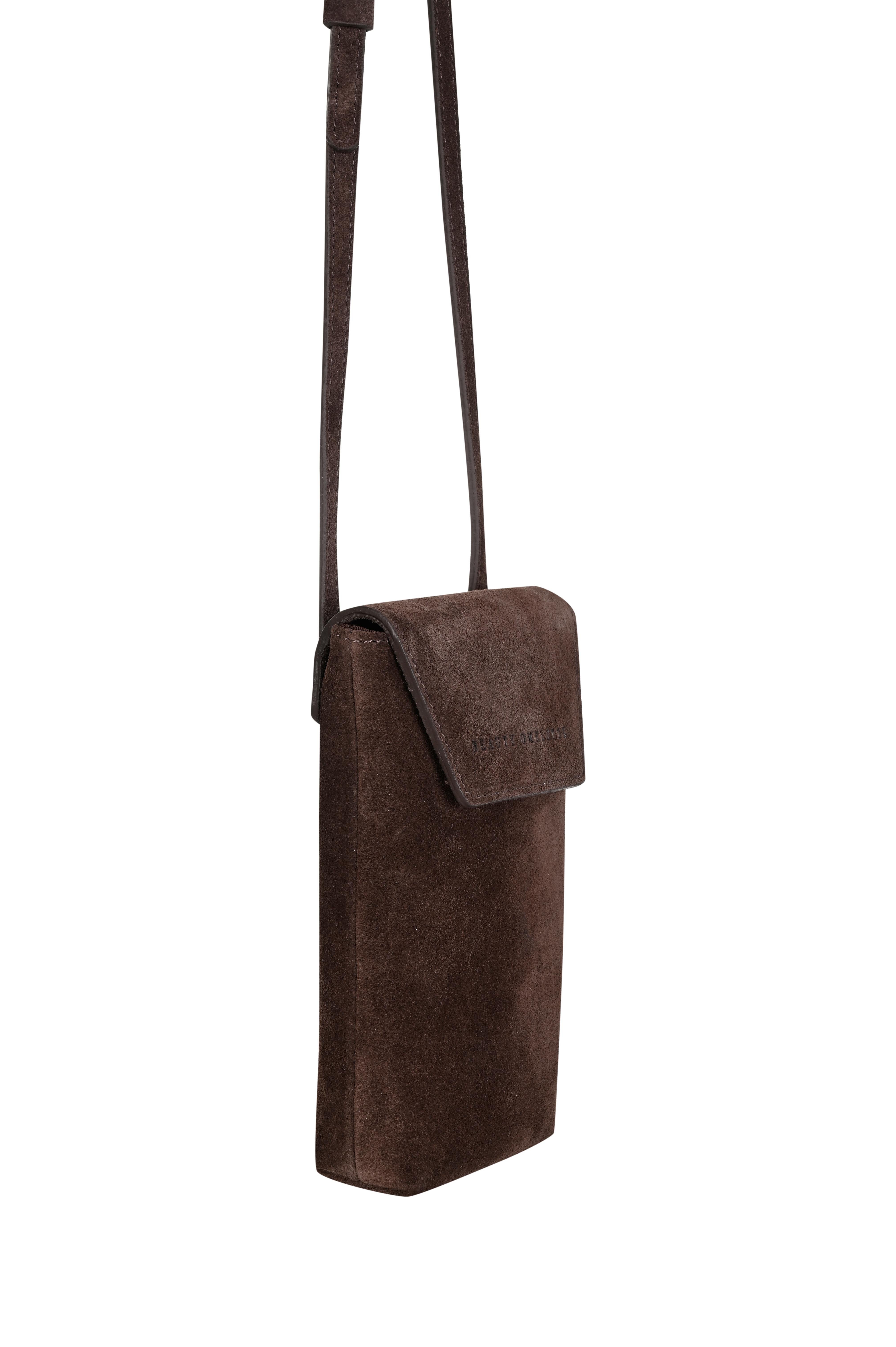 Kahverengi Süet Mini Çapraz Askılı Çanta