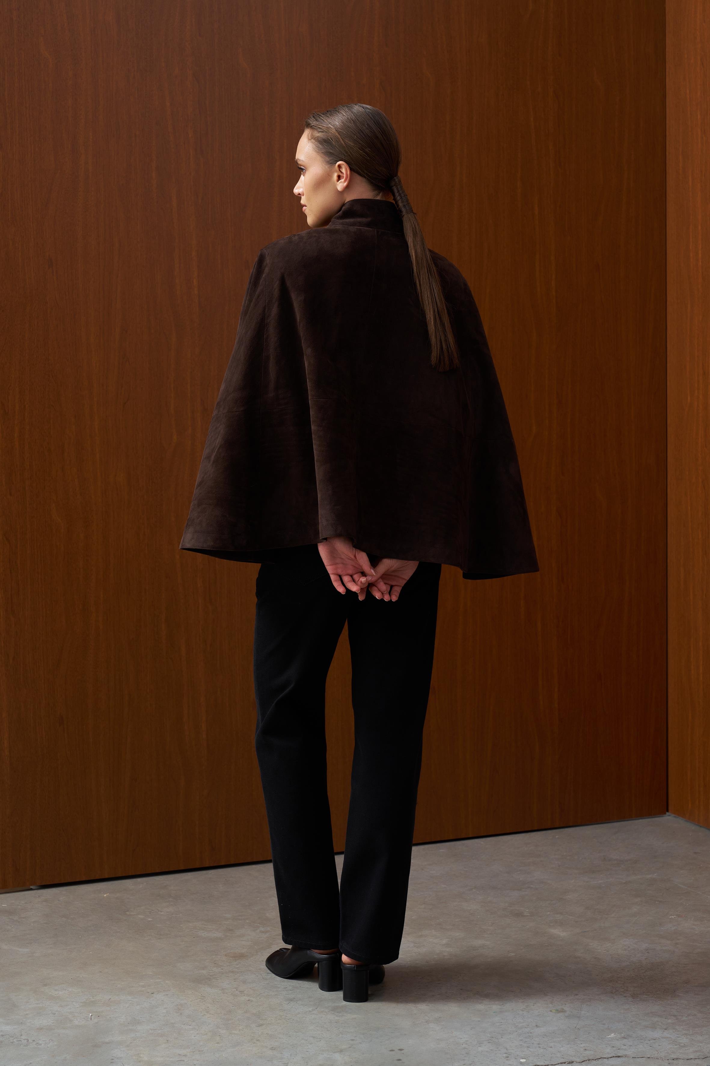 Kahverengi Süet Pelerin