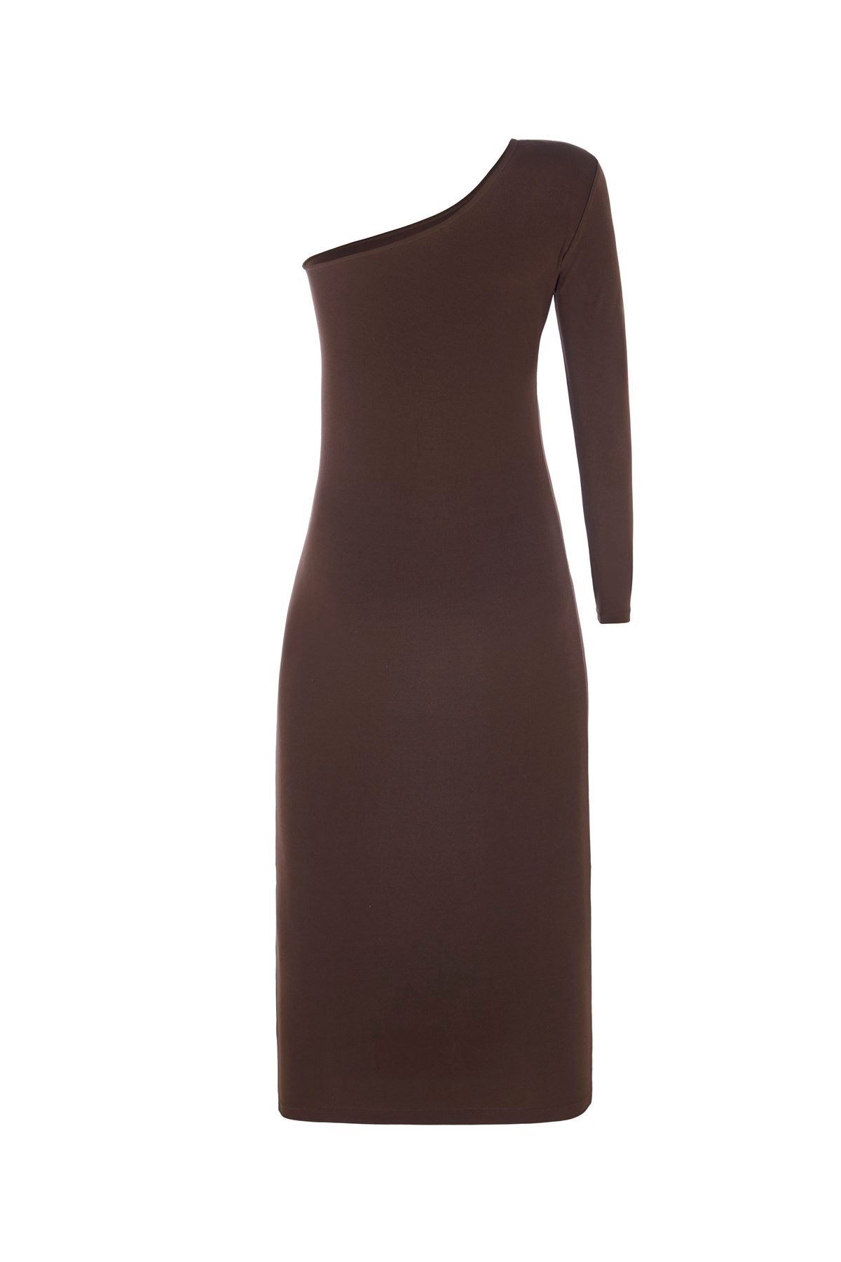 Kahverengi Tek Omuz Jarse Elbise