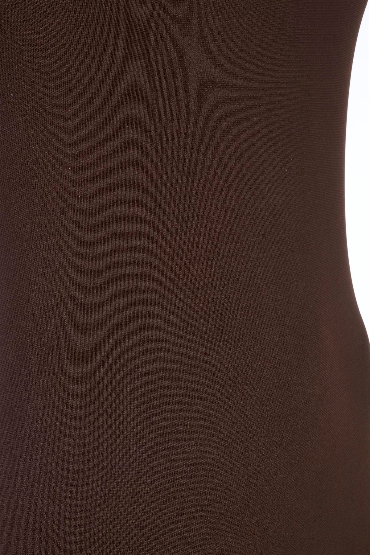 Kahverengi Tek Omuz Jarse Elbise