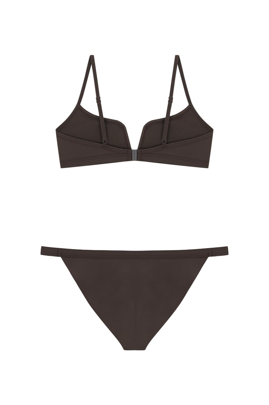 Kahverengi V Dekolteli Balenli Bikini
