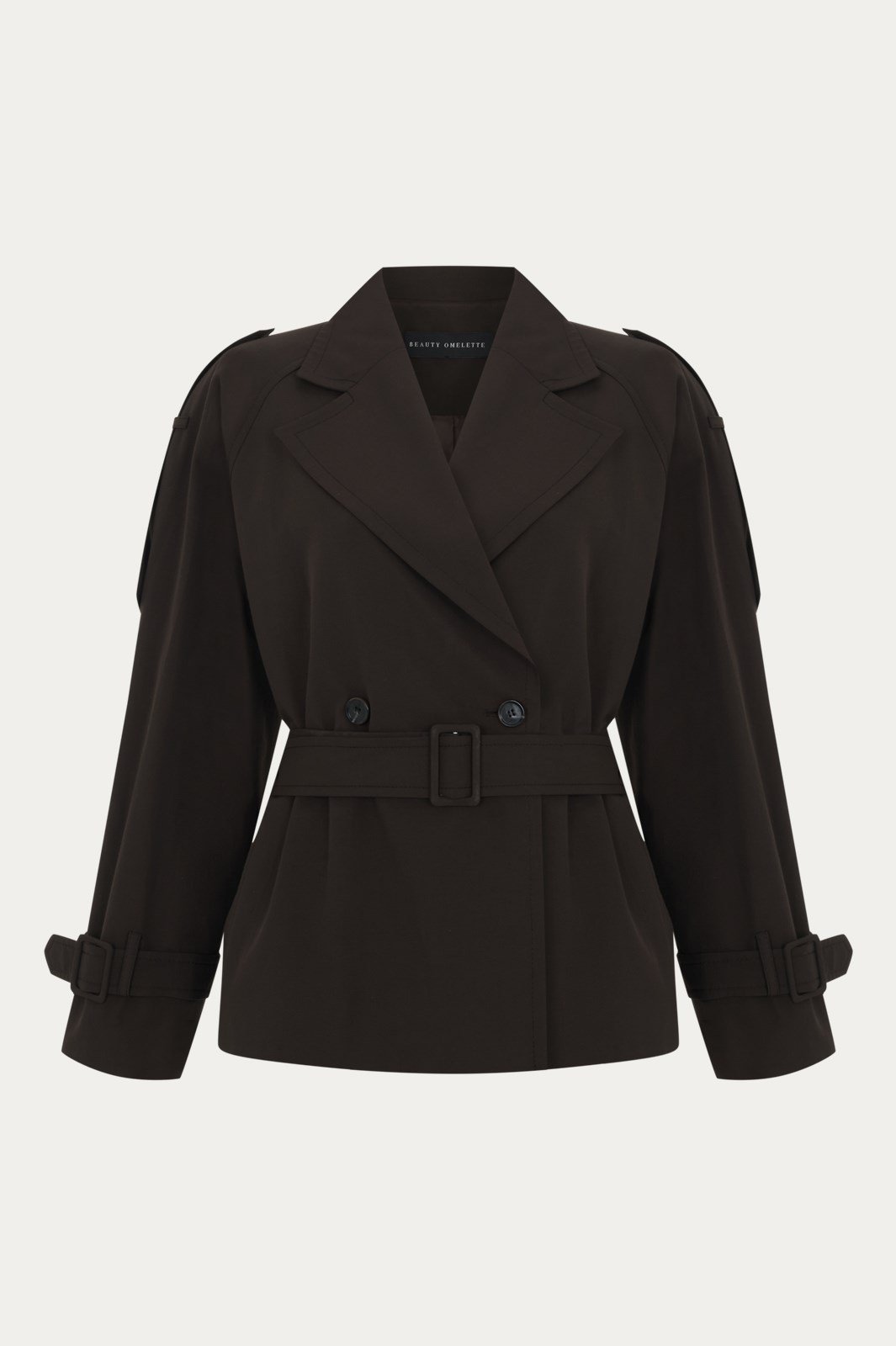 Kahverengi Vatkalı Kısa Trenchcoat