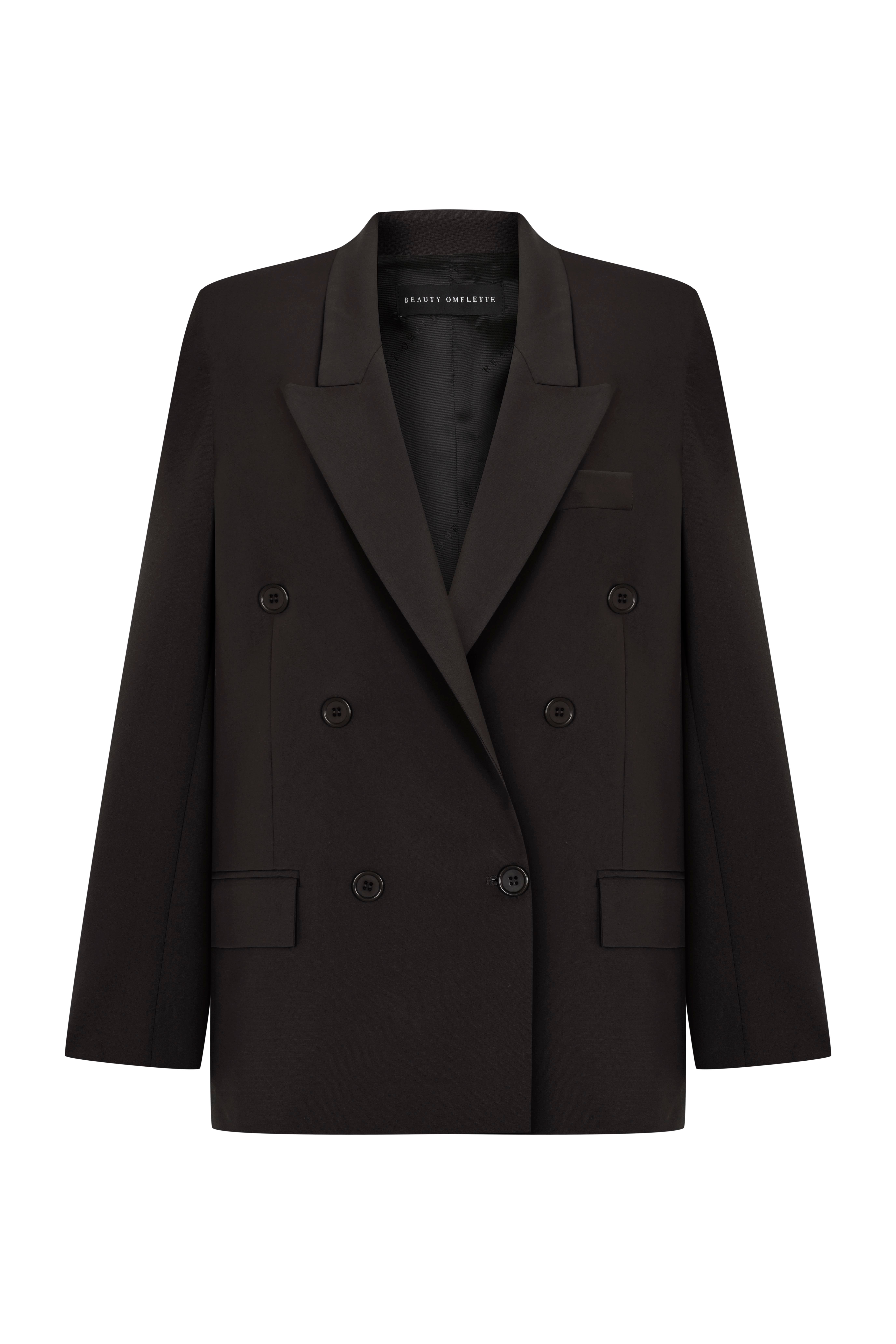 Kahverengi Vatkalı Kruvaze Kapama Yünlü Blazer