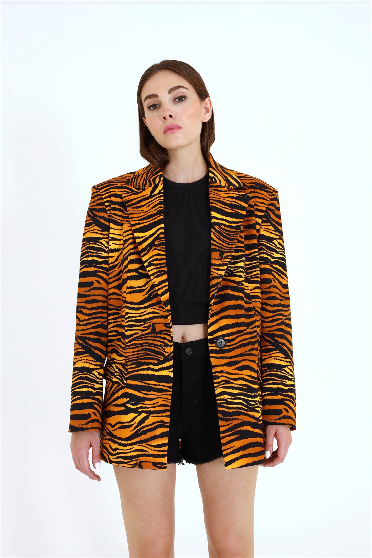 Kaplan Baskılı Oversize Vatkalı Blazer