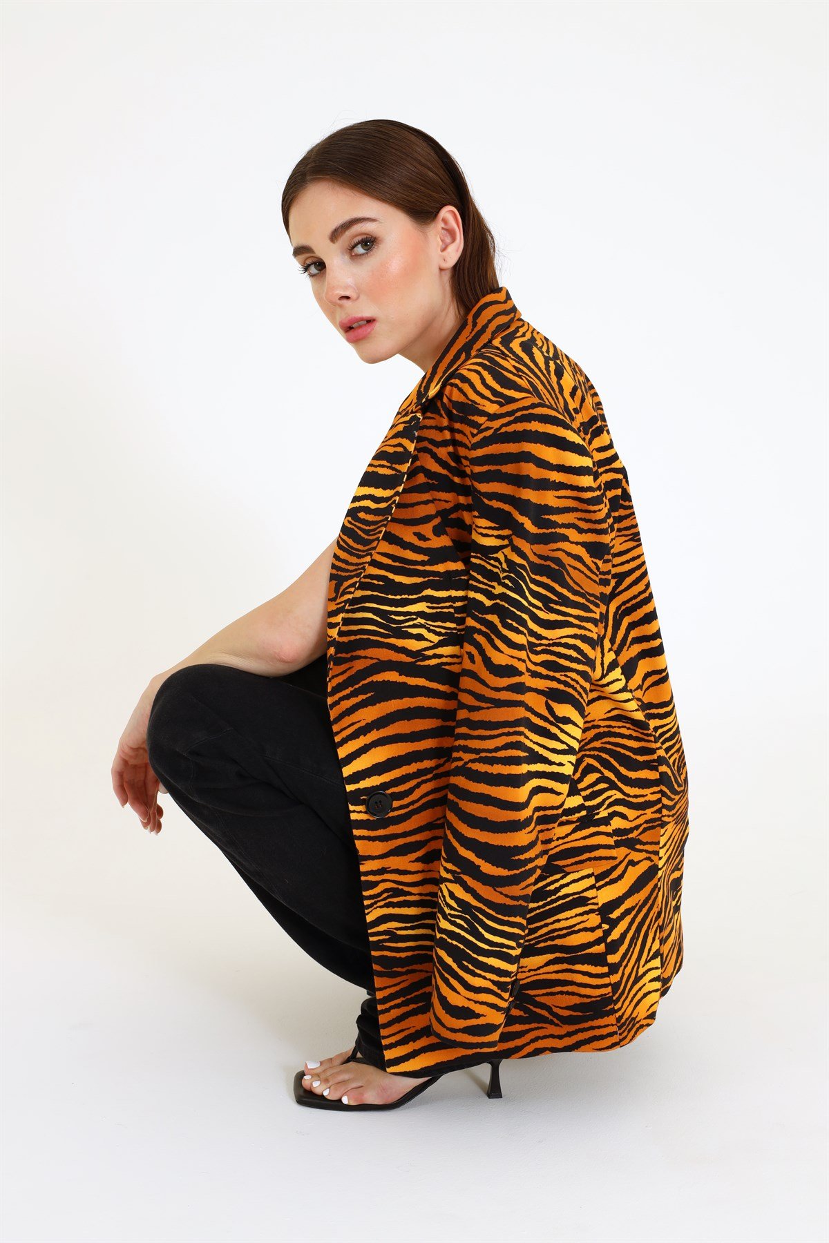 Kaplan Baskılı Oversize Vatkalı Blazer