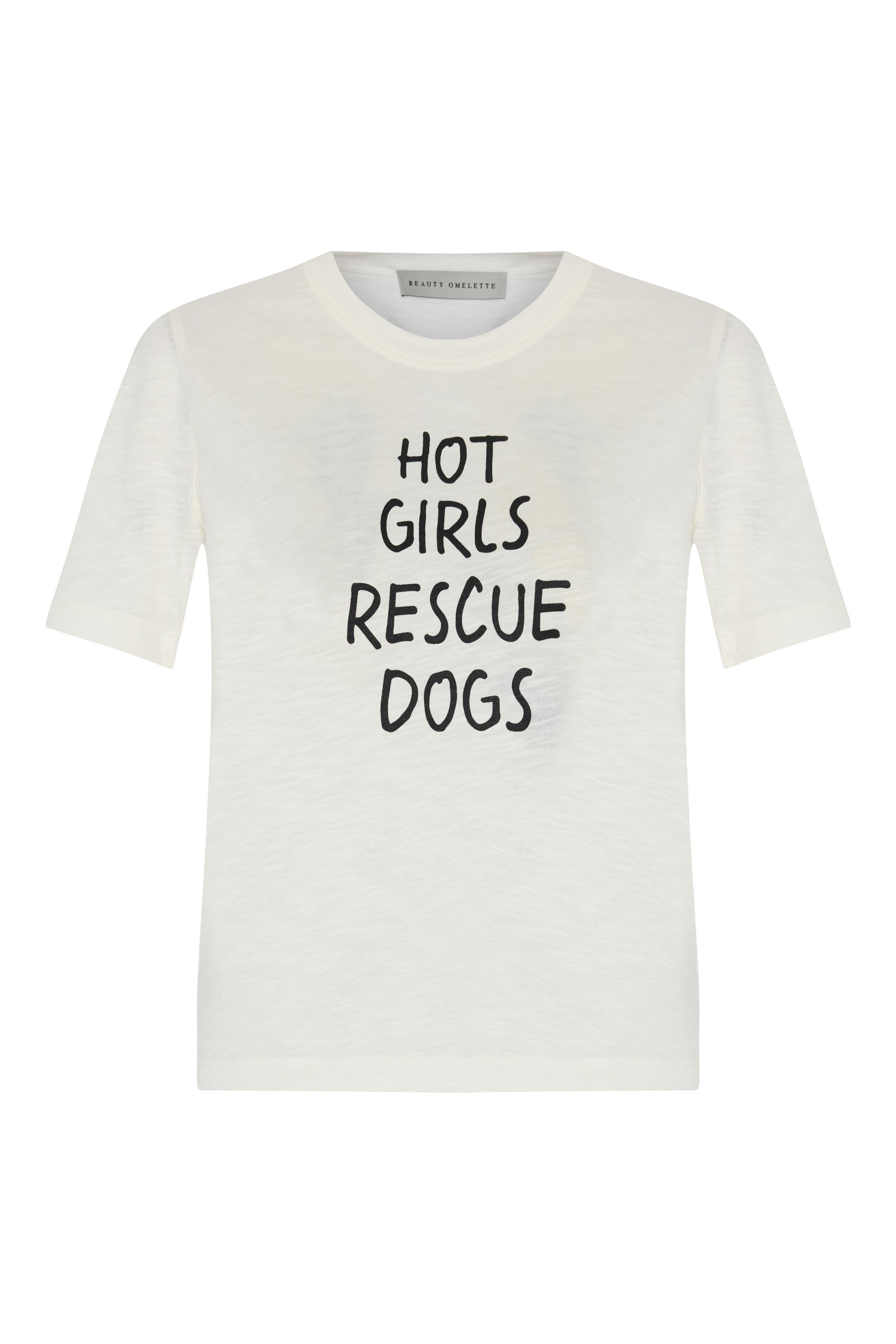 Kırık Beyaz Baskılı Bisiklet Yaka Flamlı Kısa Kol Tshirt