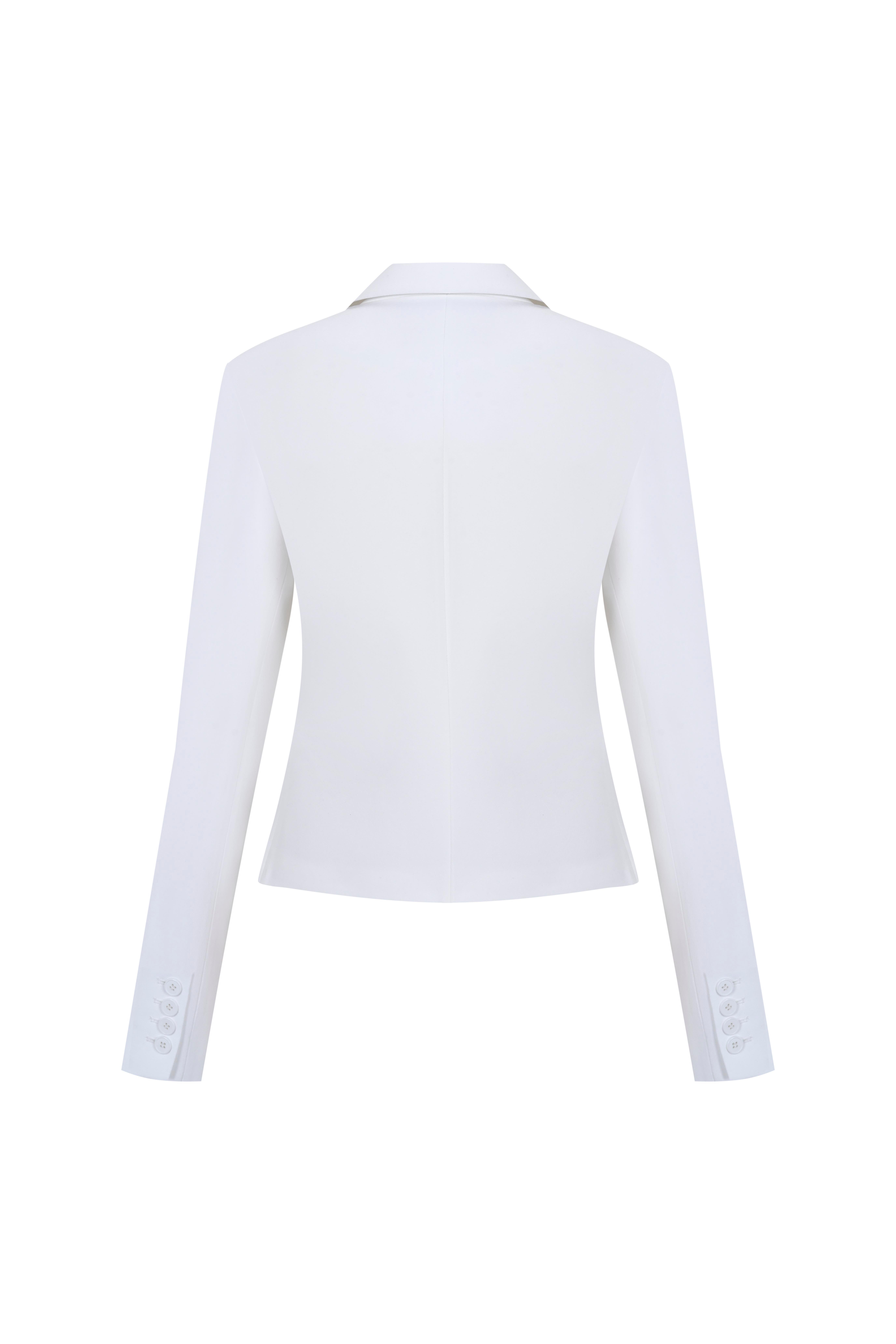 Kırık Beyaz Bele Oturan Kısa Krep Ceket