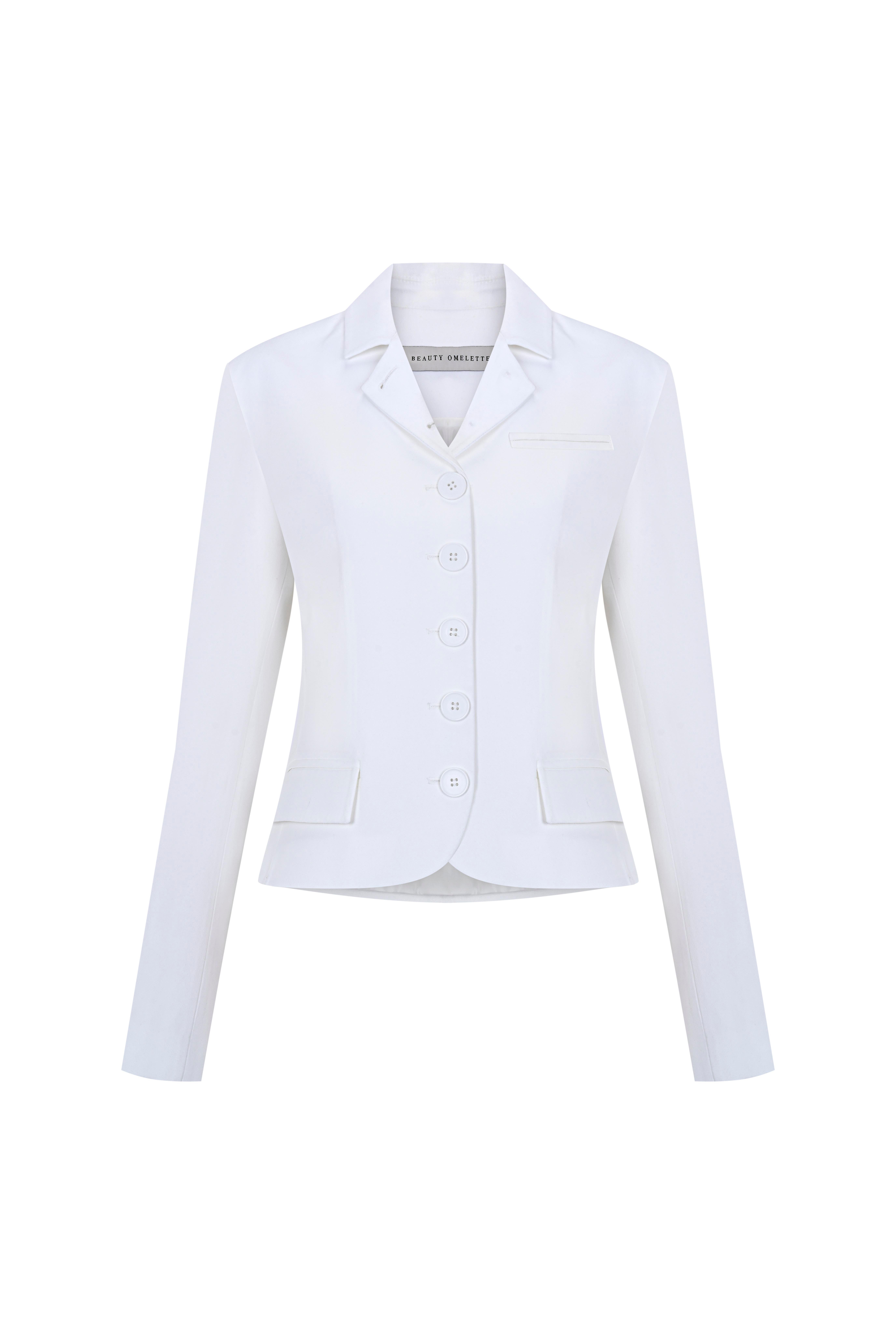 Kırık Beyaz Bele Oturan Kısa Krep Ceket