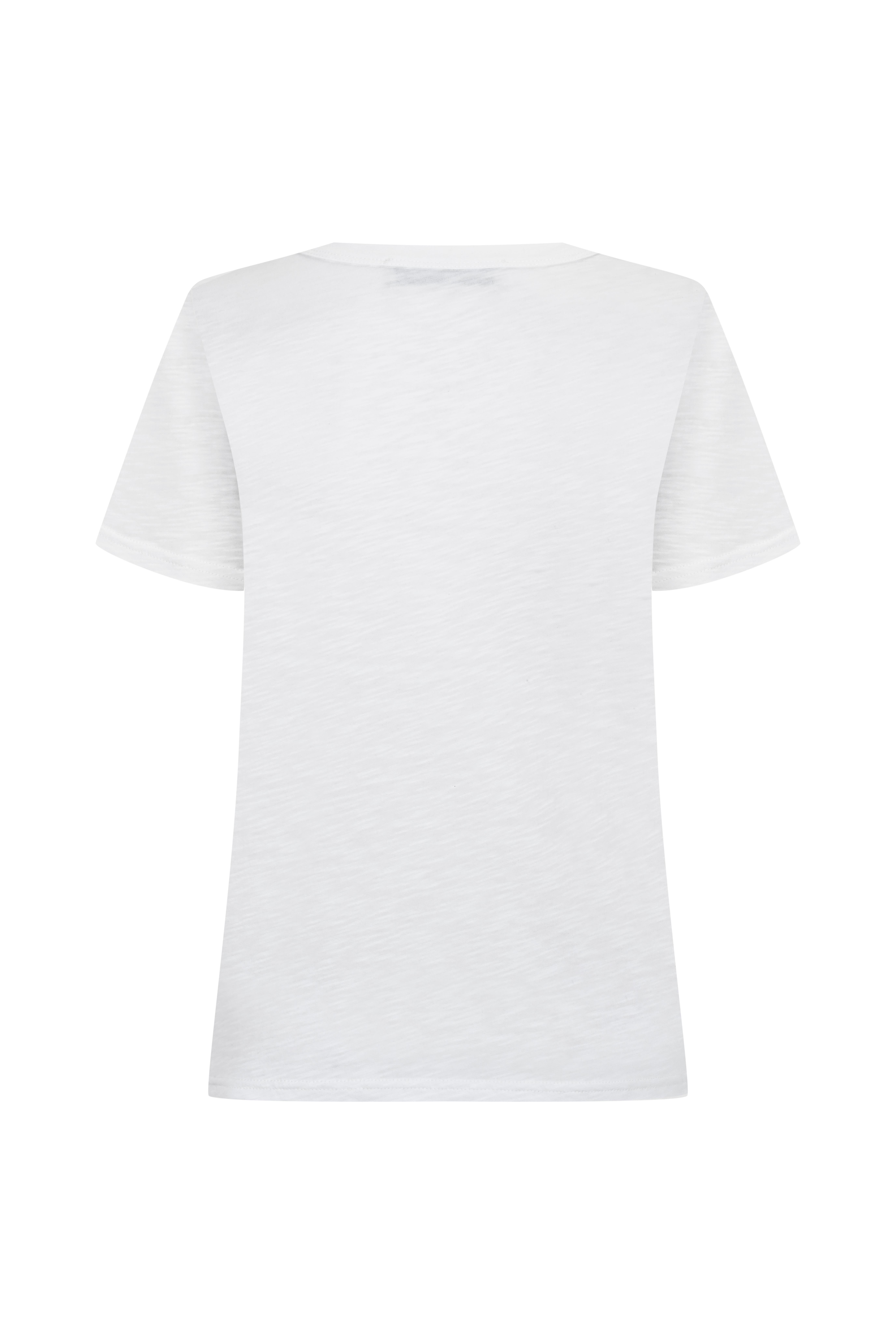 Kırık Beyaz Bisiklet Yaka Flamlı Kısa Kol Tshirt