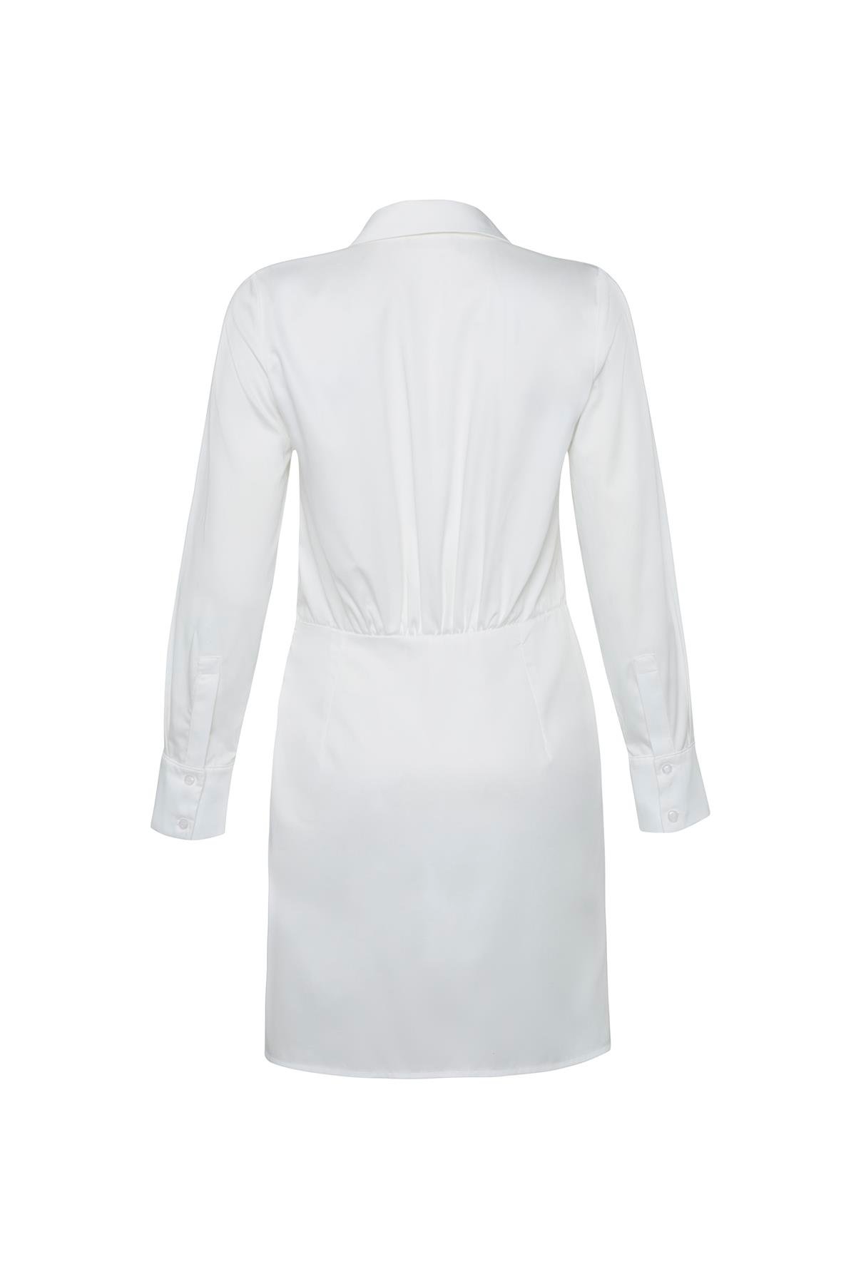 Kırık Beyaz Drapeli Poplin Mini Gömlek Elbise