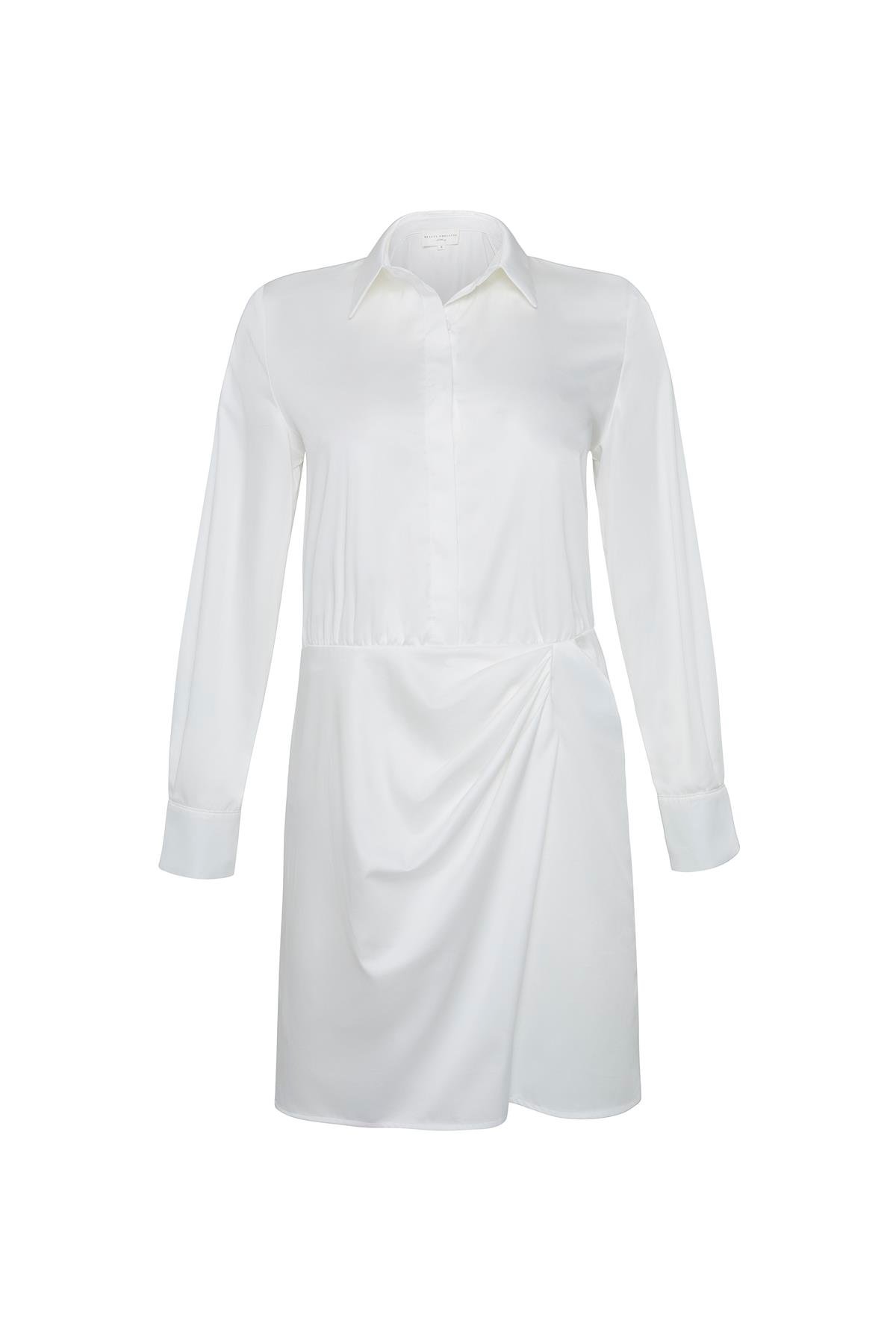 Kırık Beyaz Drapeli Poplin Mini Gömlek Elbise