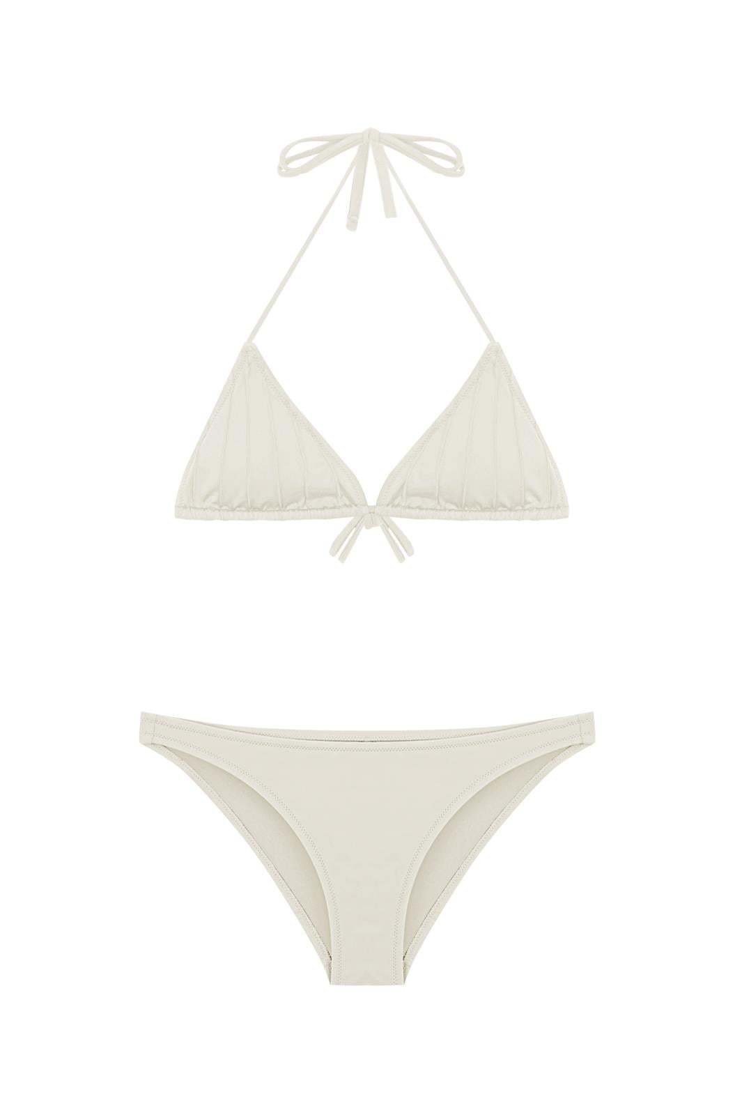 Kırık Beyaz Drapeli Üçgen Bikini