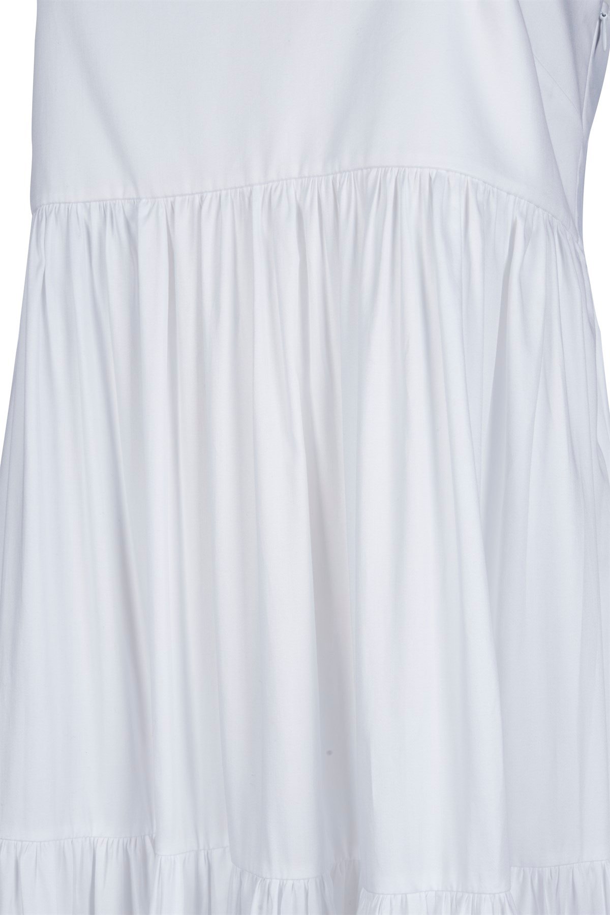 Kırık Beyaz Kare Yaka Uzun Poplin Elbise