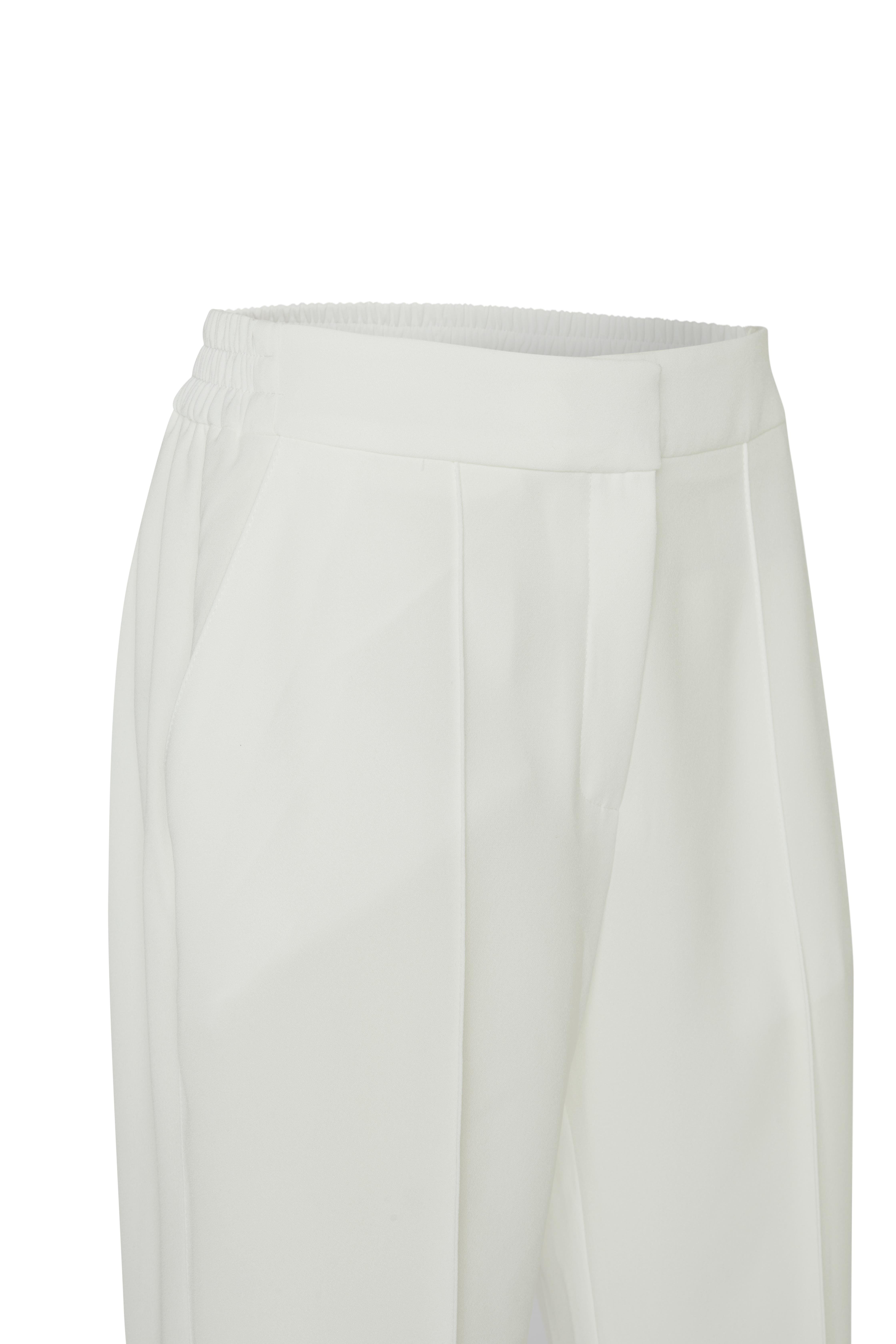 Kırık Beyaz Nervürlü Yırtmaçlı Krep Pantolon