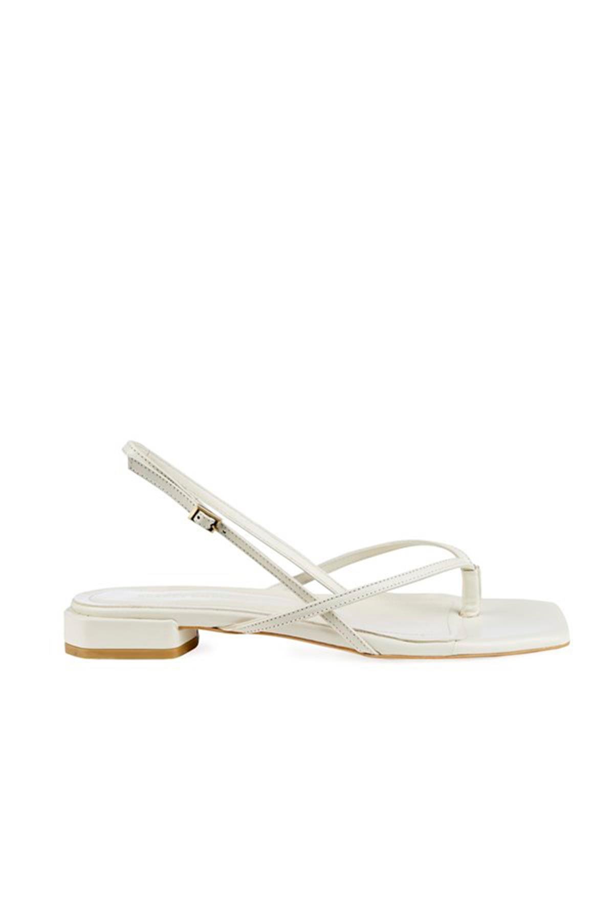 Kırık Beyaz Parmak Arası Deri Sandalet