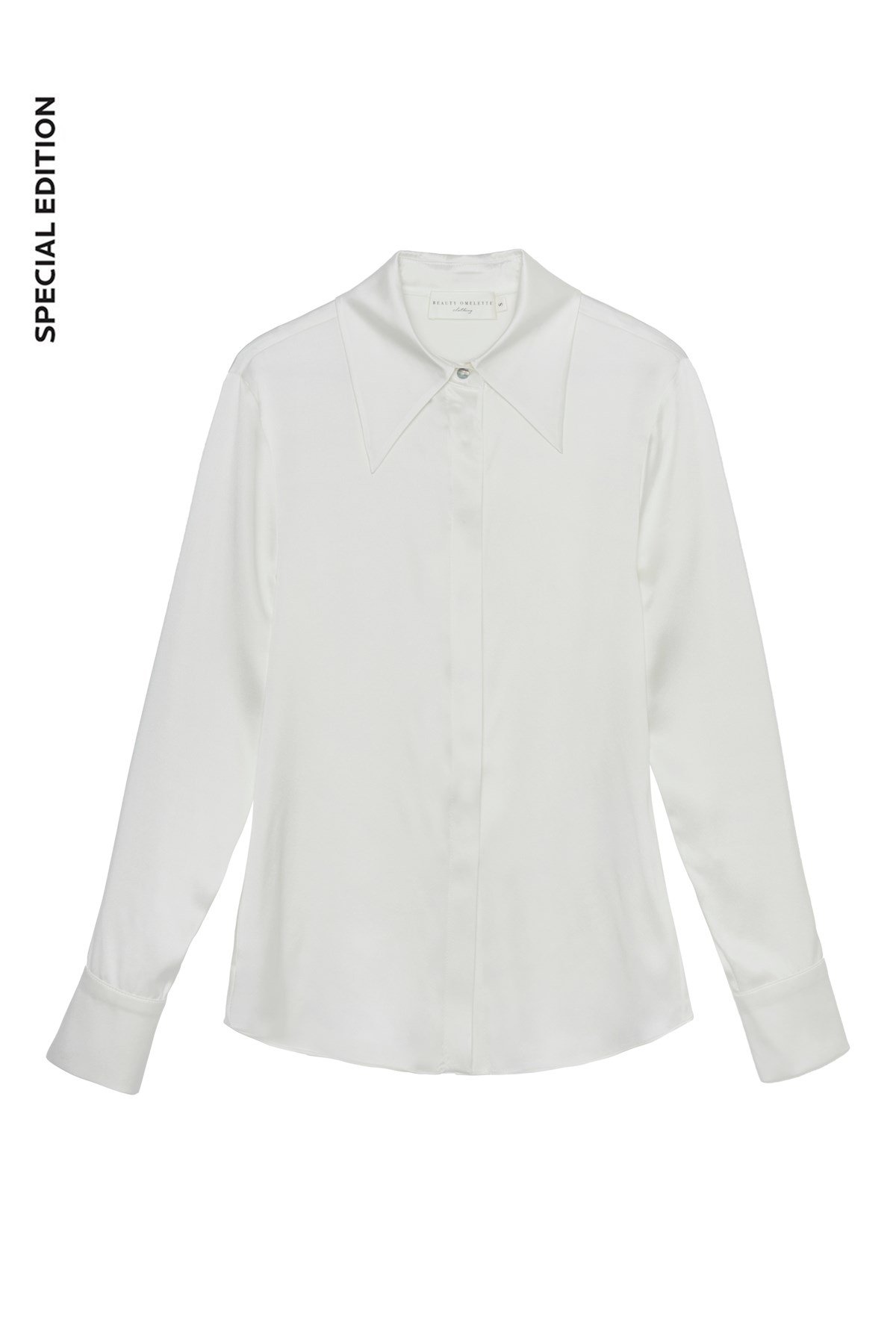Kırık Beyaz Sivri Yaka Fitted İpek Gömlek - Special Edition