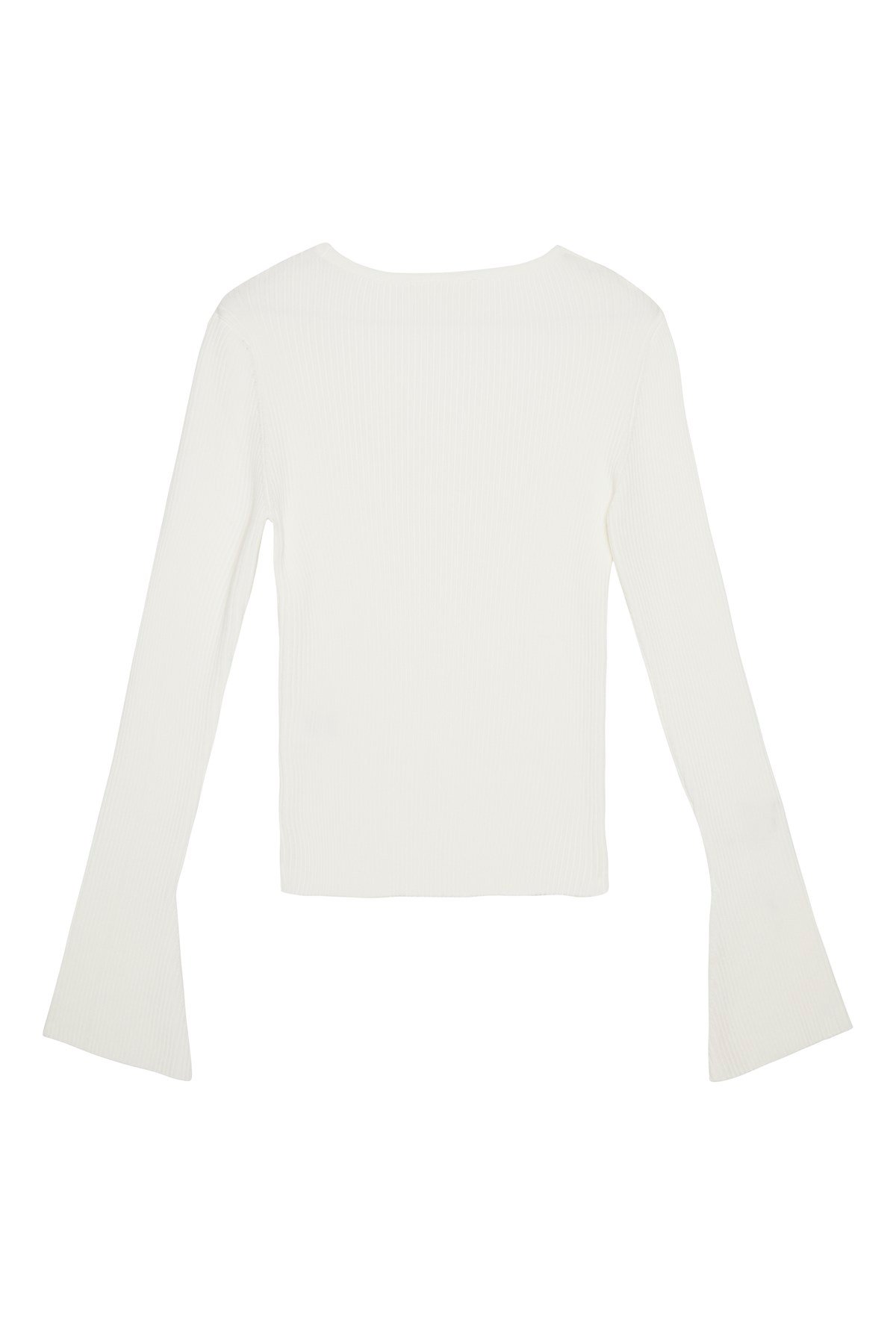 Kırık Beyaz U Yaka Kolu Yırtmaçlı Kazak