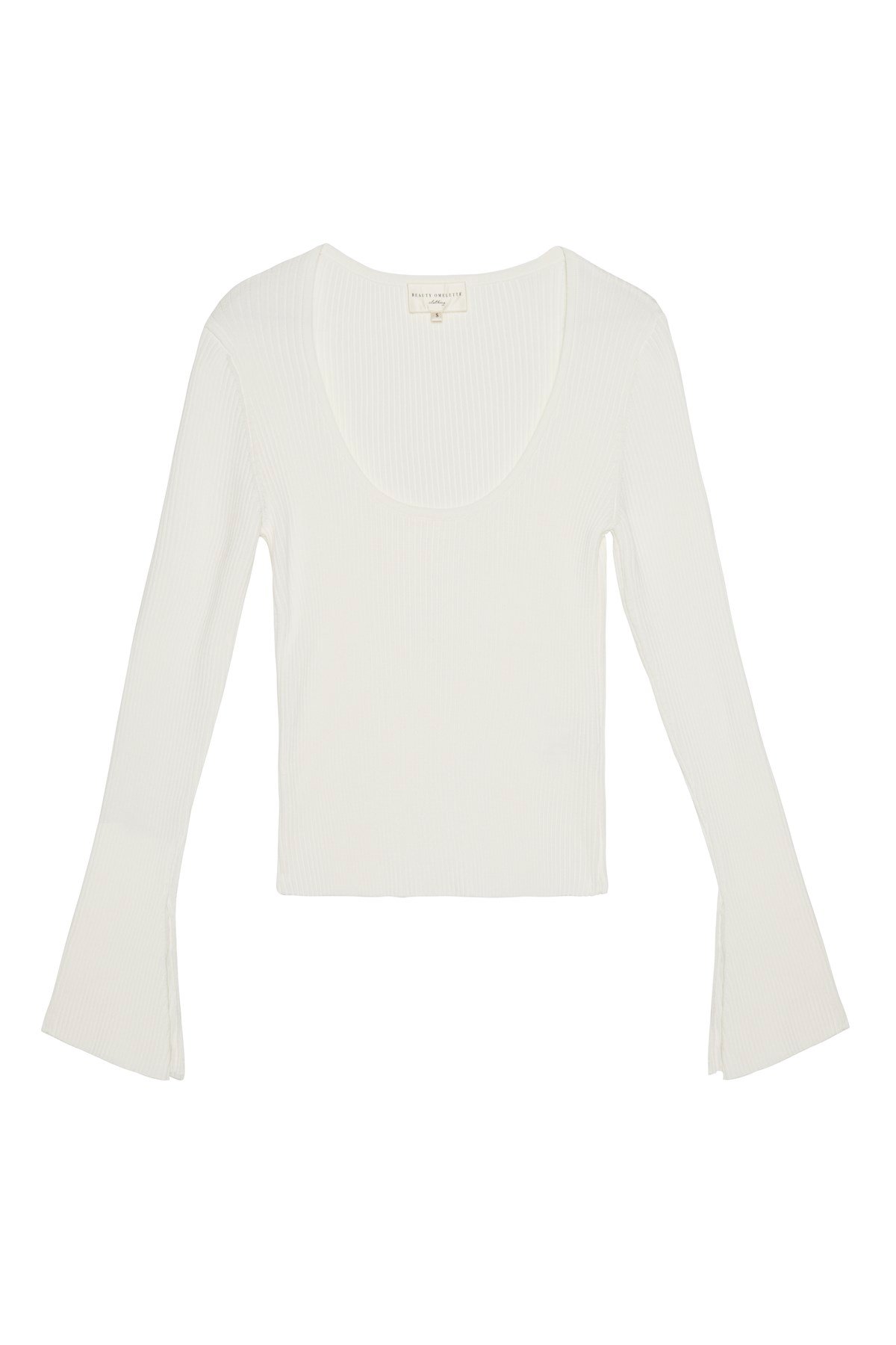 Kırık Beyaz U Yaka Kolu Yırtmaçlı Kazak