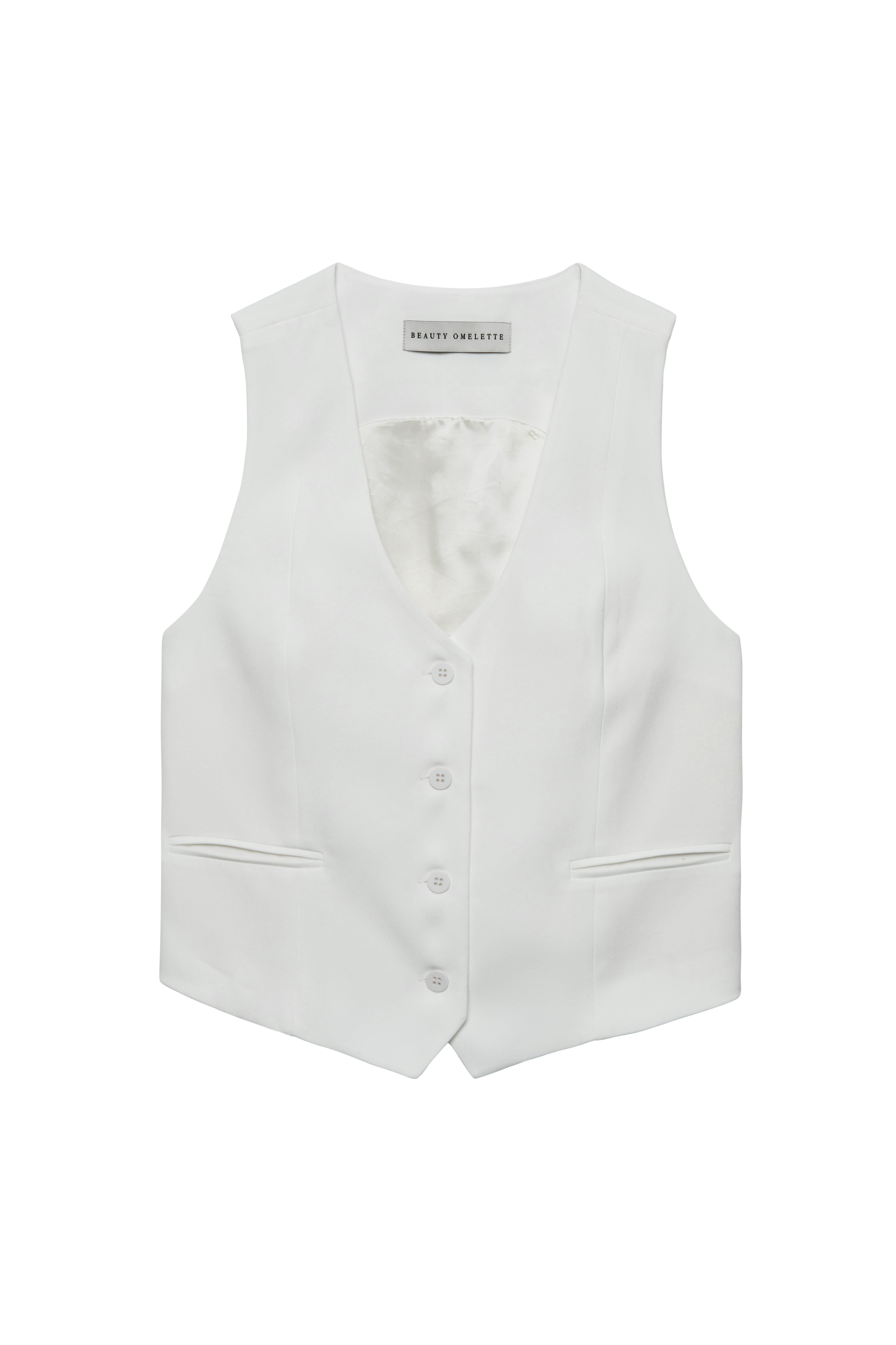 Kırık Beyaz V Yaka Krep Yelek